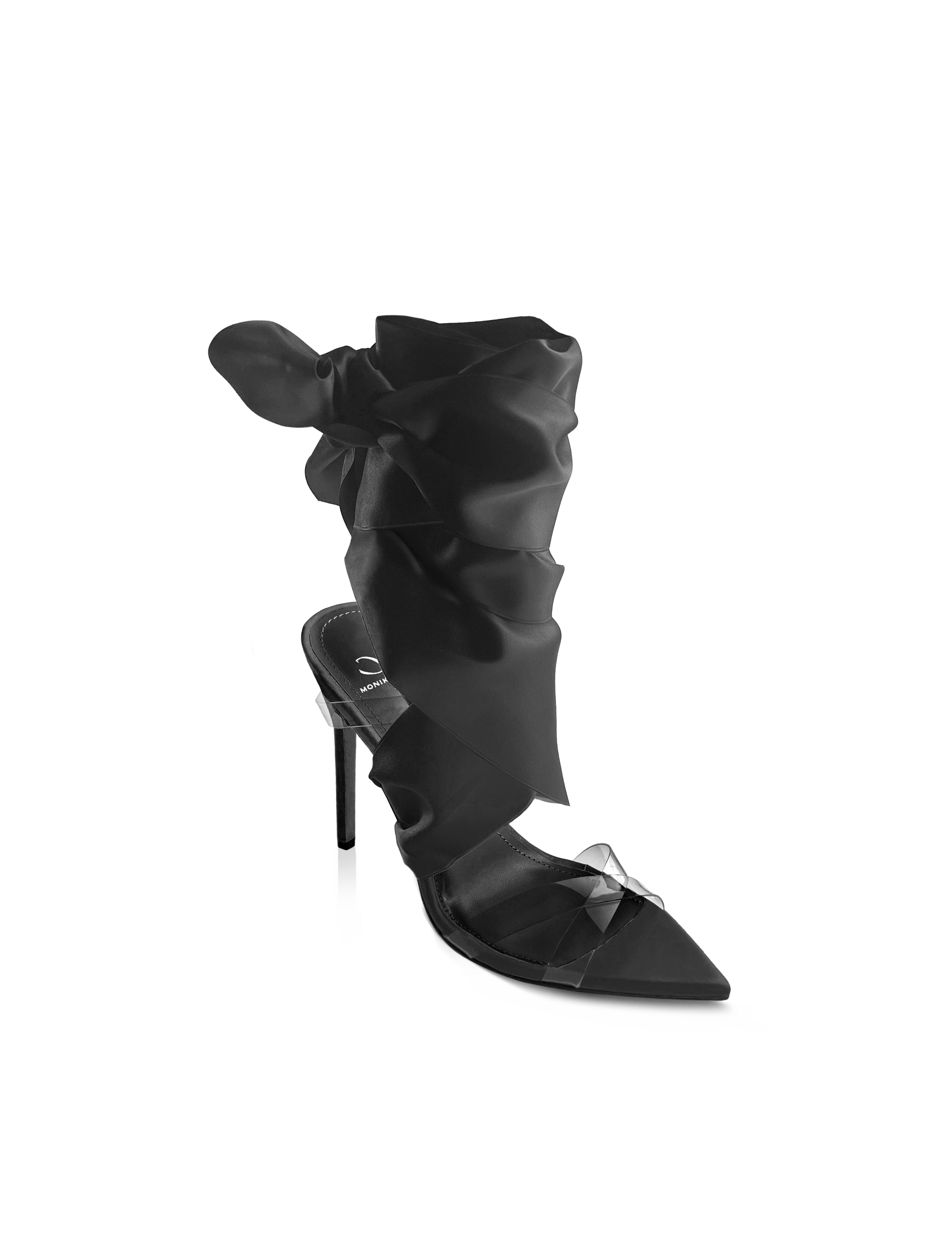 LENI BLACK SATIN & PVC SANDALS