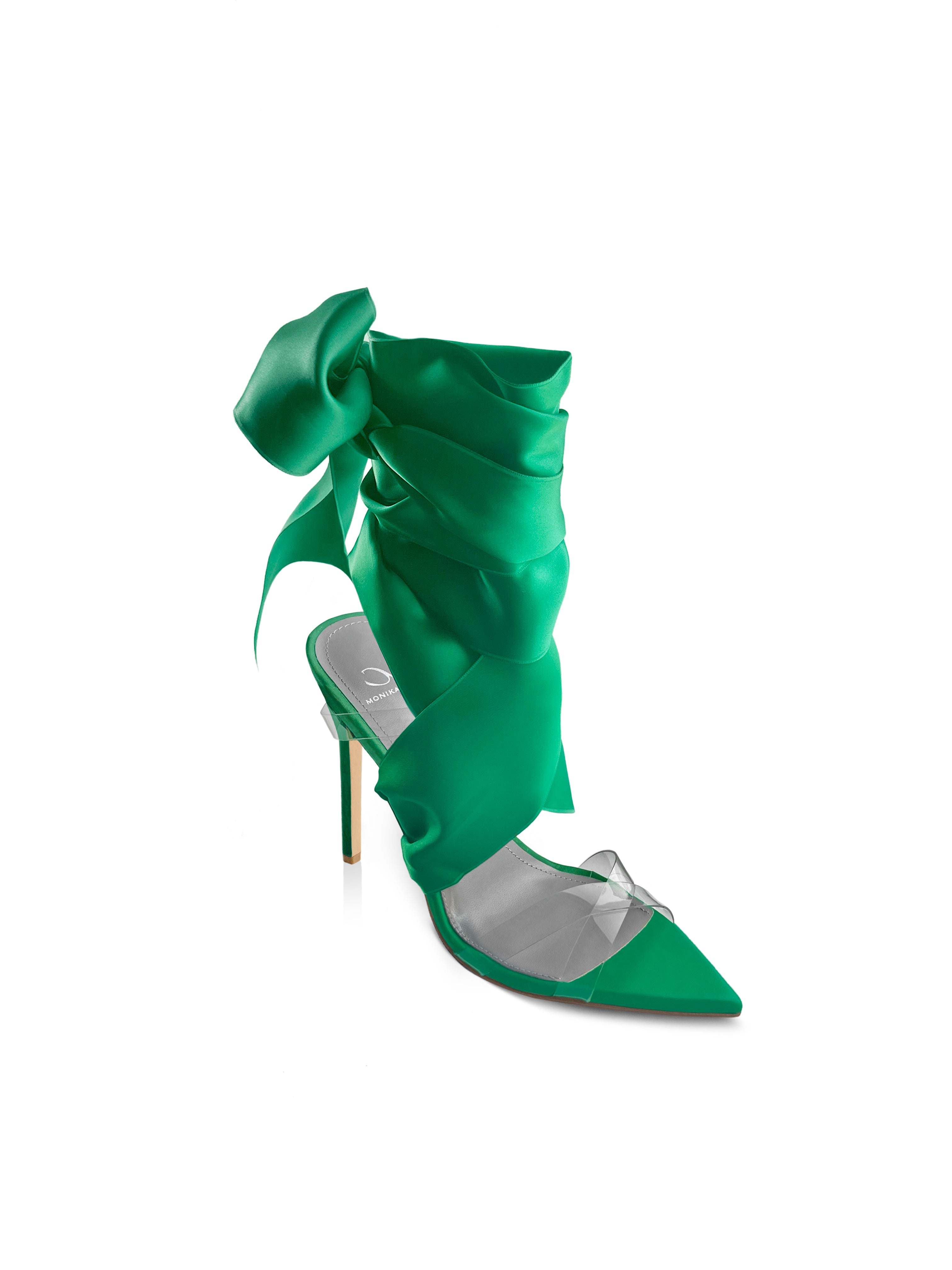 LENI EMERALD GREEN SATIN & PVC SANDALS