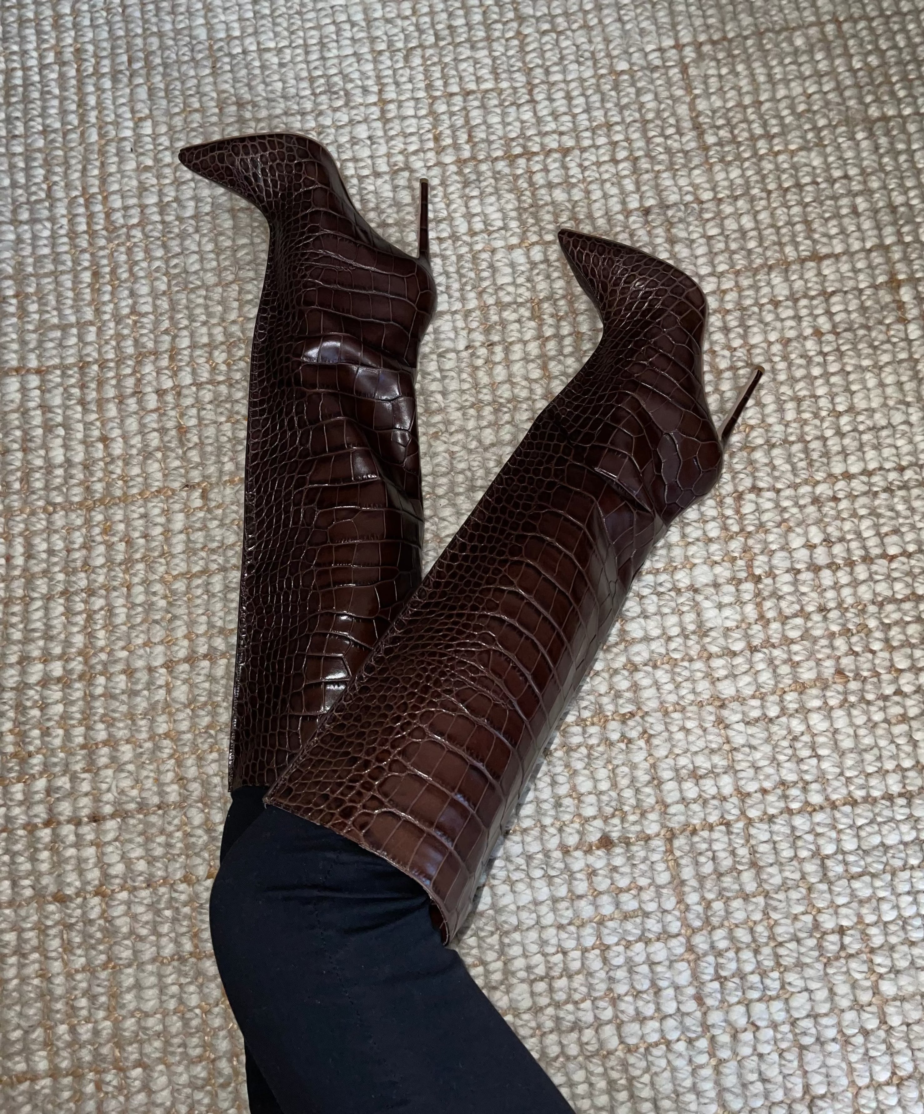 NORA OAK EMBOSSED LEATHER KNEE BOOTS