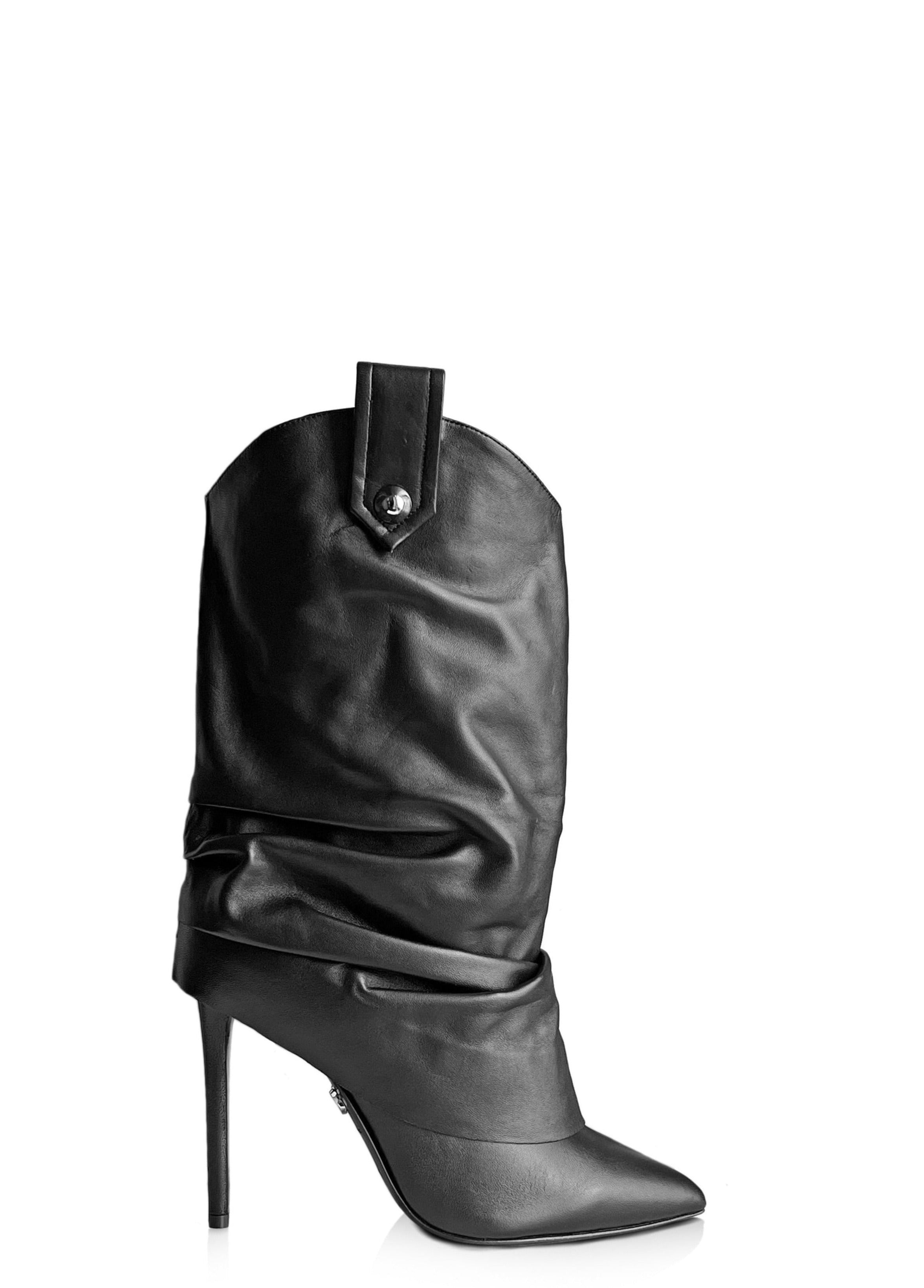 CLAIRE BLACK LEATHER SLOUCHY LAYERED BOOTS