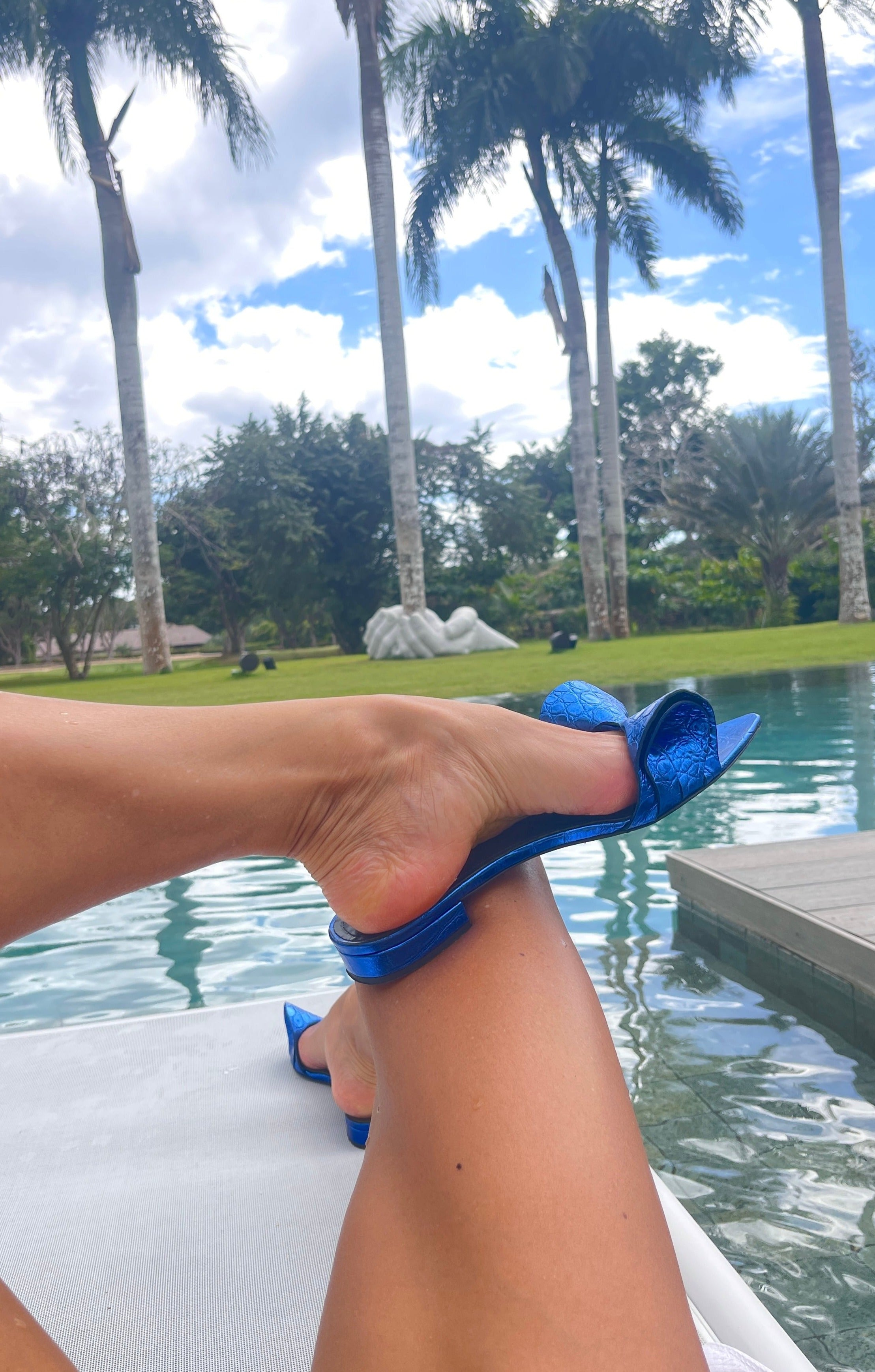 VITA METALLIC BLUE EMBOSSED LEATHER SLIDES