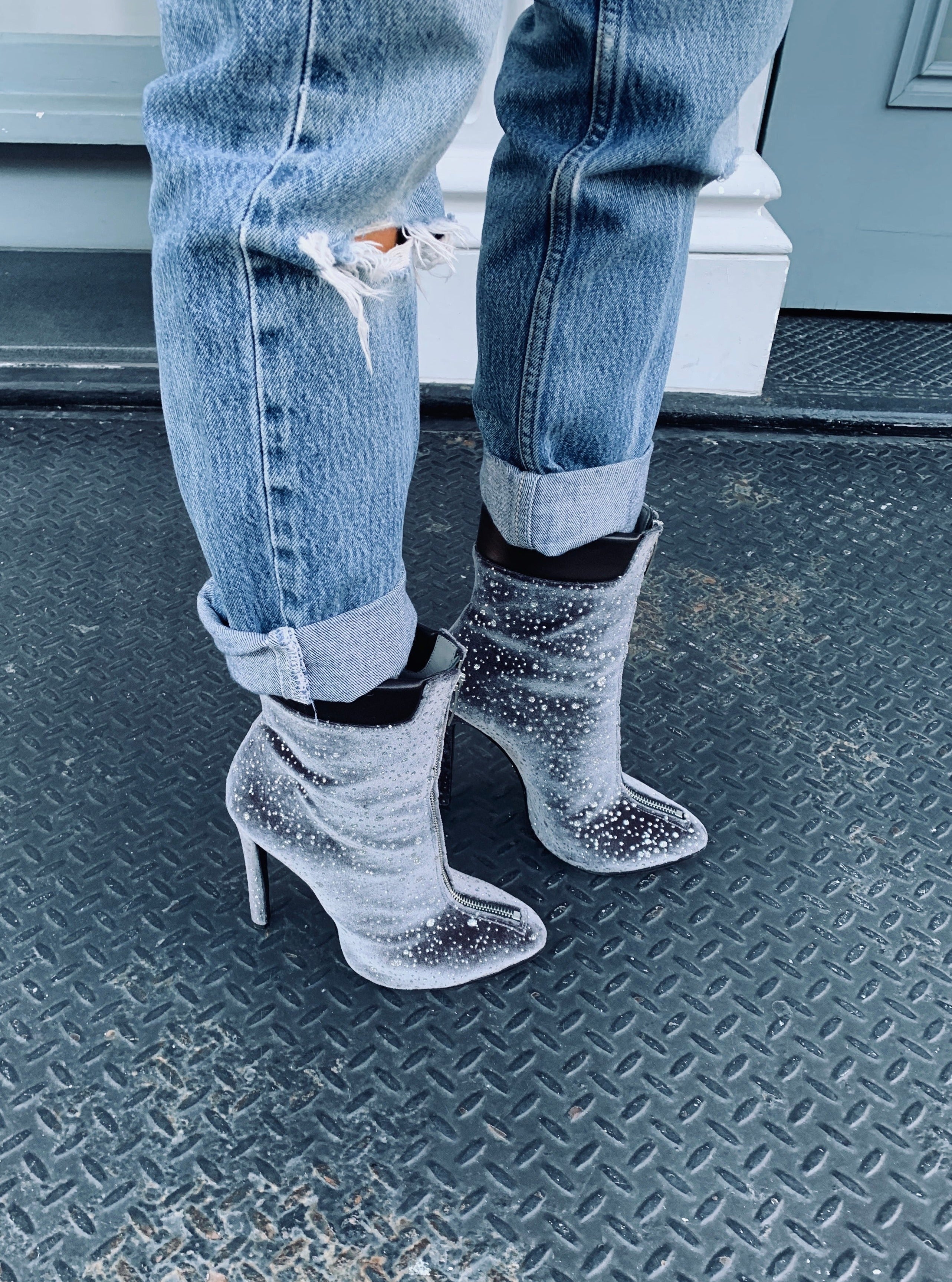 TRAINA VELVET GLITTER ANKLE BOOTS