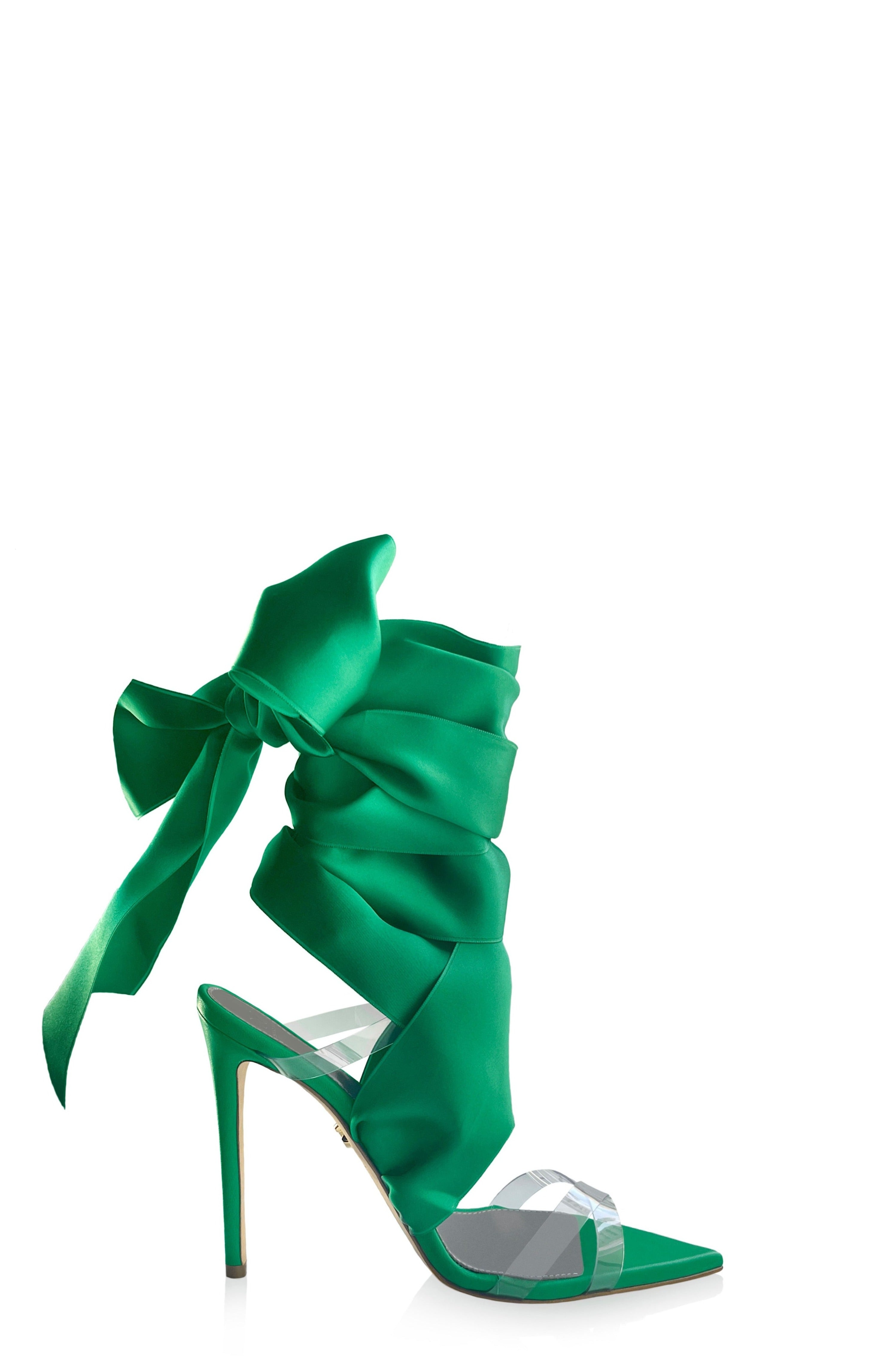 LENI EMERALD GREEN SATIN & PVC SANDALS