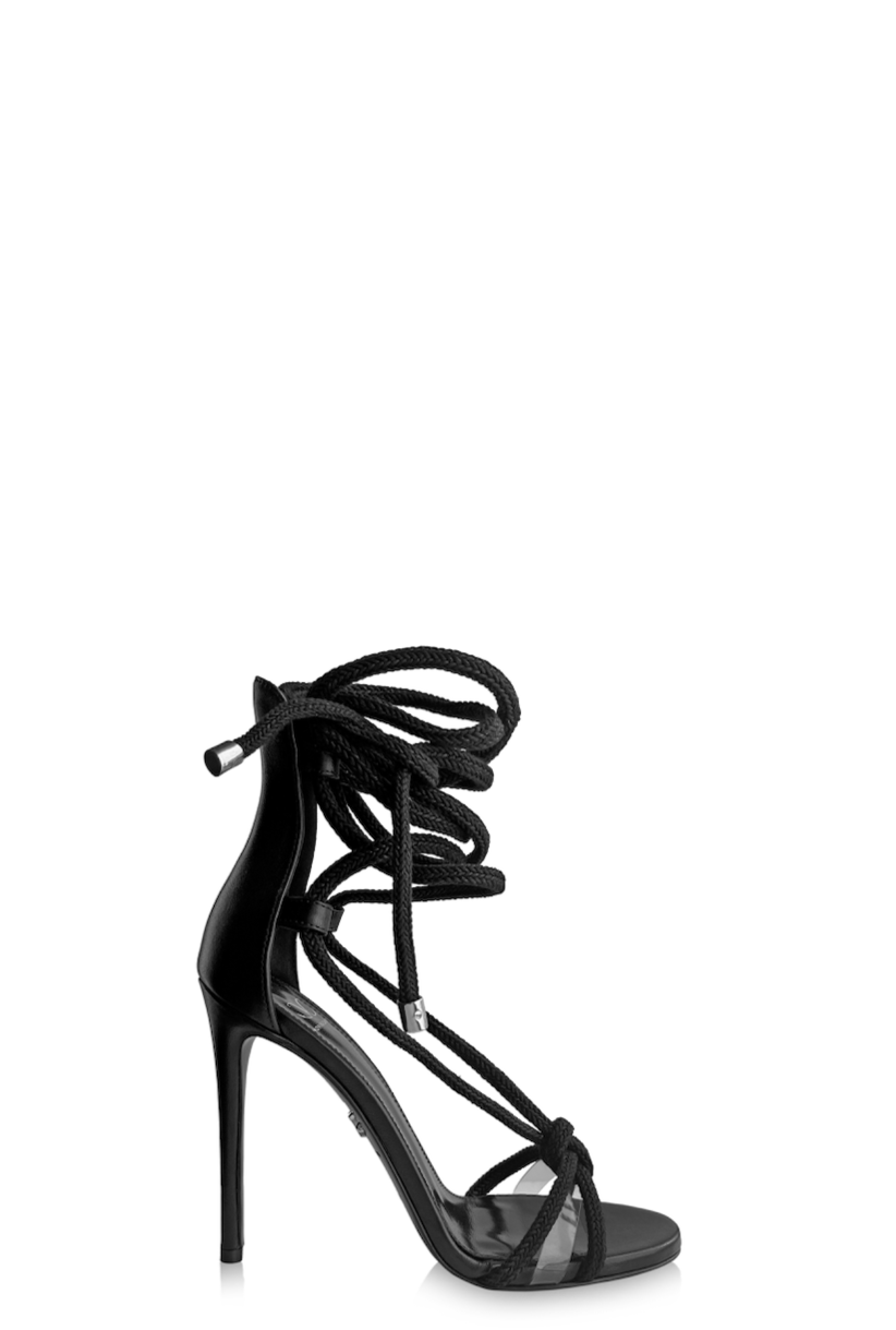 MARIYA BLACK ROPE AND LEATHER SANDALS