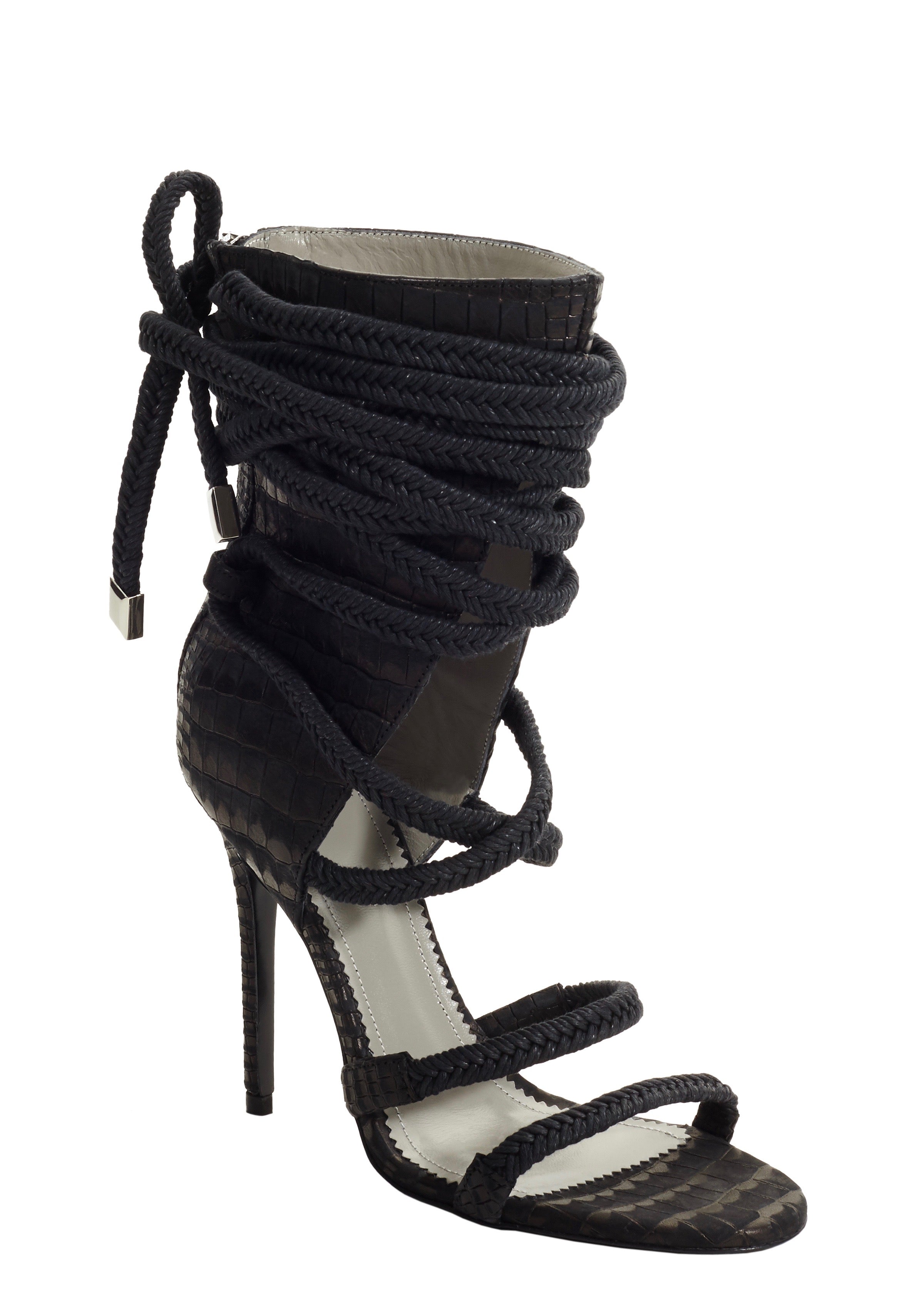 COSIMA BLACK EMBOSSED LEATHER SANDAL - Monika Chiang