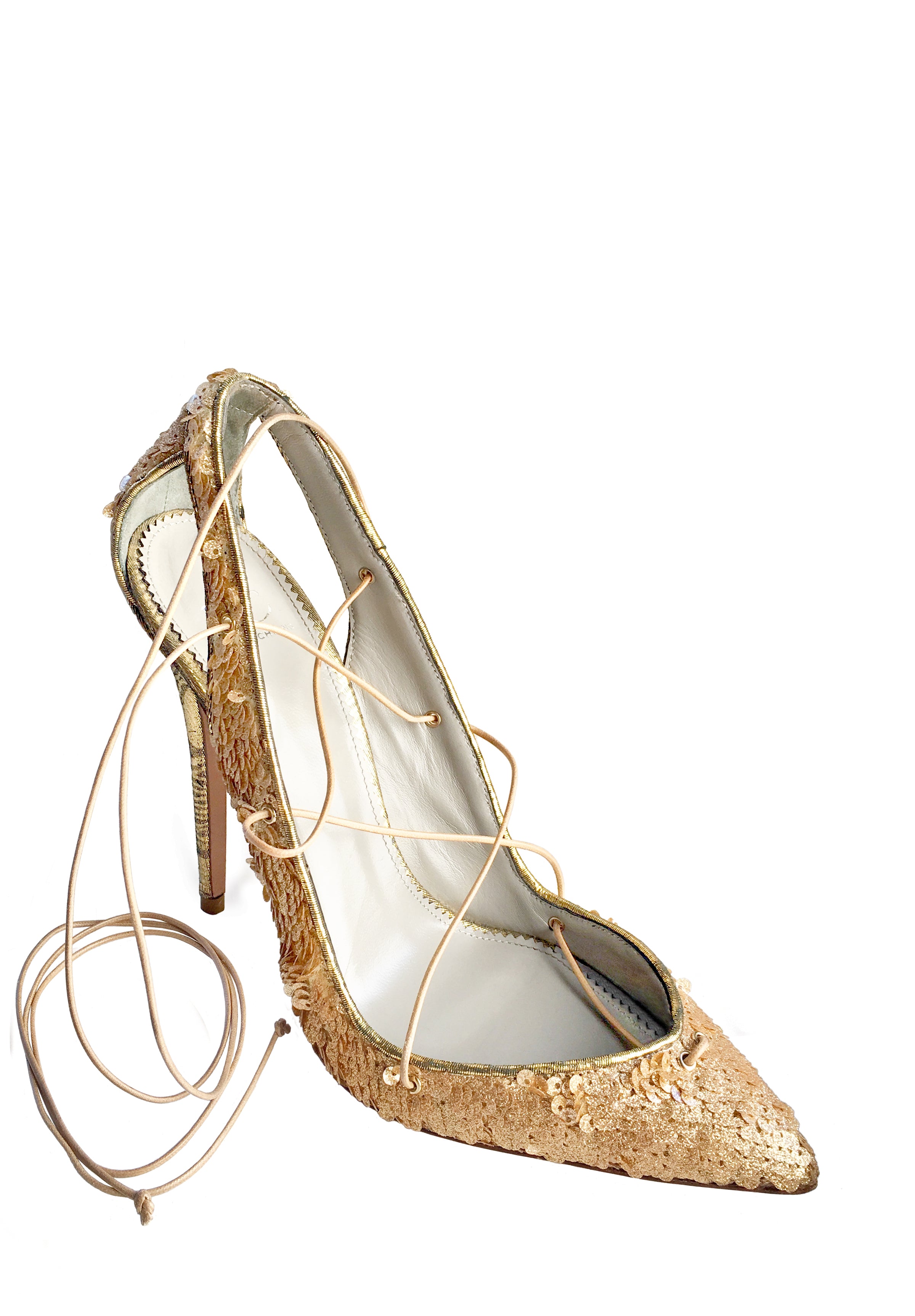 MASHA GOLD SEQUIN LACE-UP PUMP - Monika Chiang