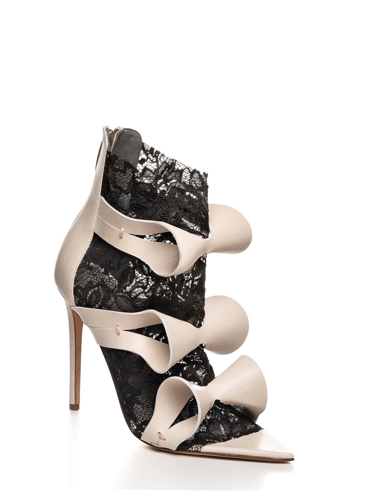 ALIX NUDE LEATHER & BLACK LACE SANDAL - Monika Chiang