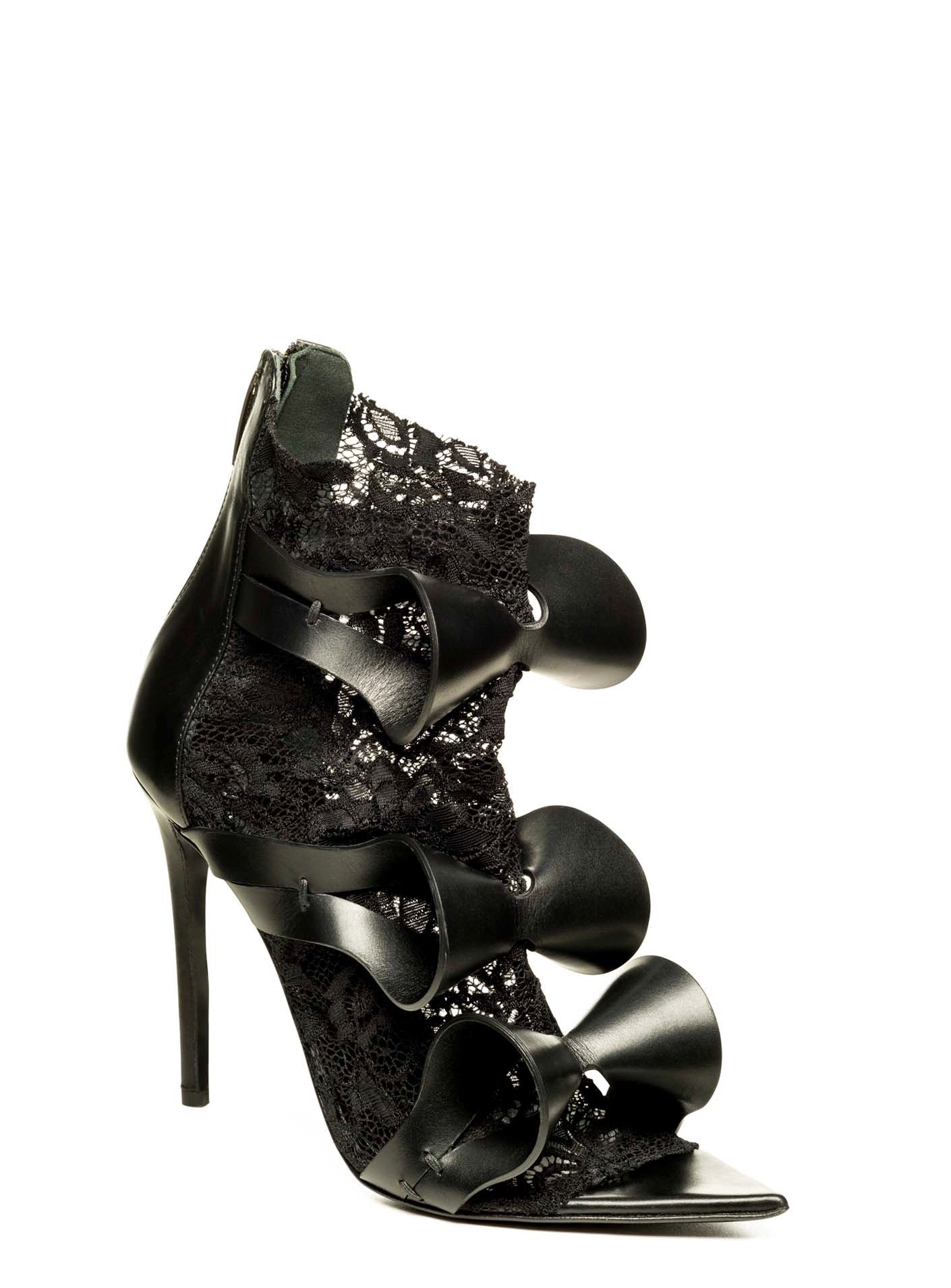 ALIX BLACK LEATHER & BLACK LACE SANDAL - Monika Chiang