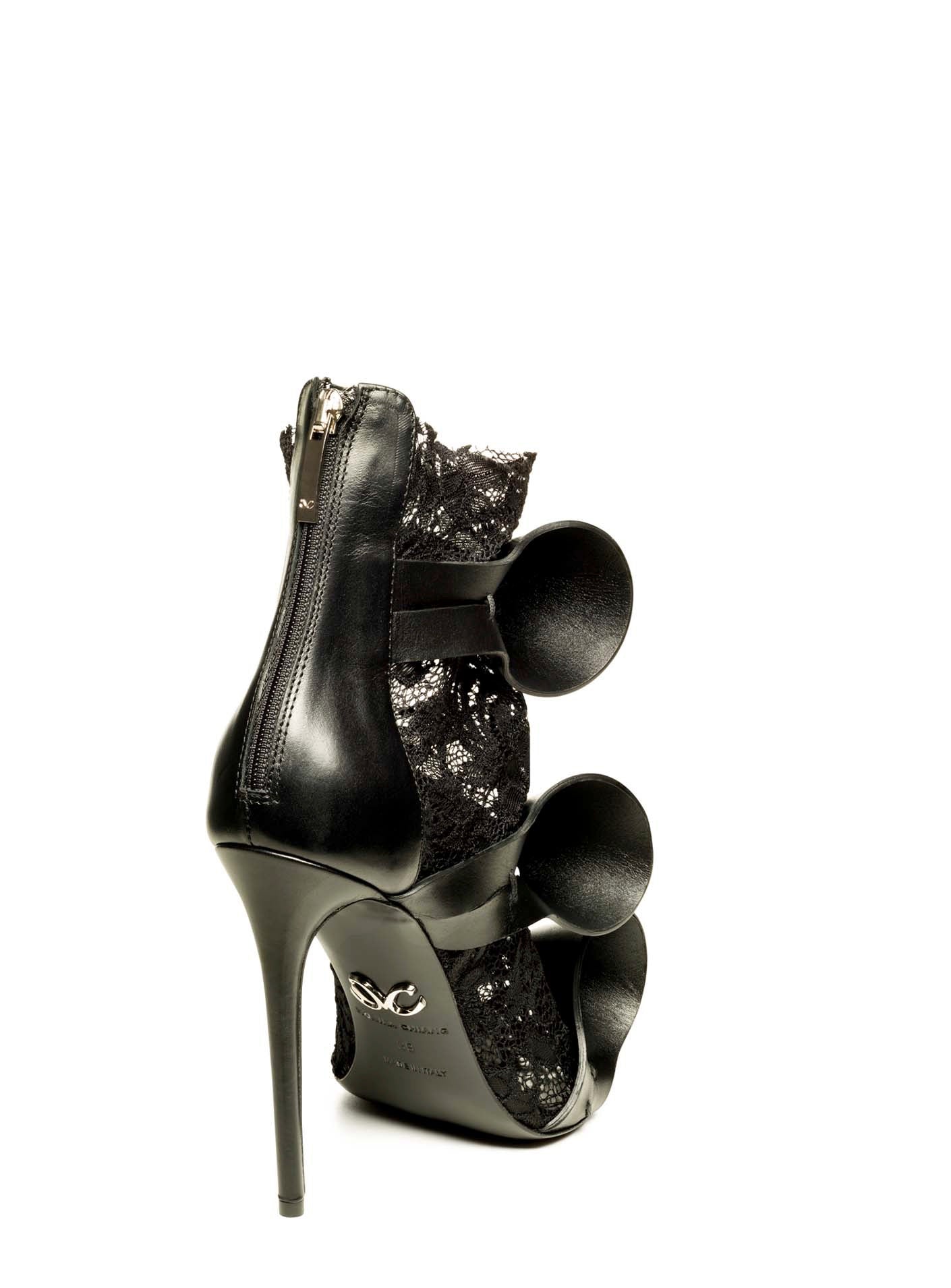 ALIX BLACK LEATHER & BLACK LACE SANDAL - Monika Chiang