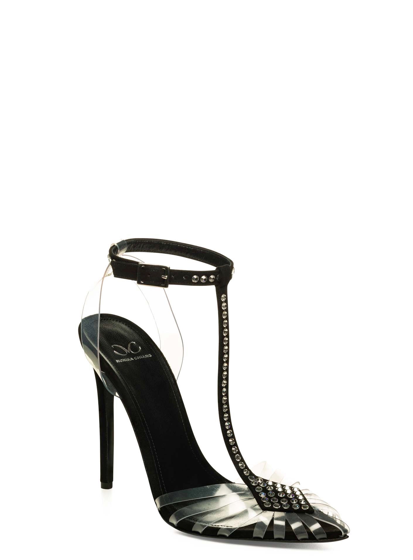 SOLANGE CRYSTAL EMBELLISHED BLACK SUEDE & PVC PUMP - Monika Chiang