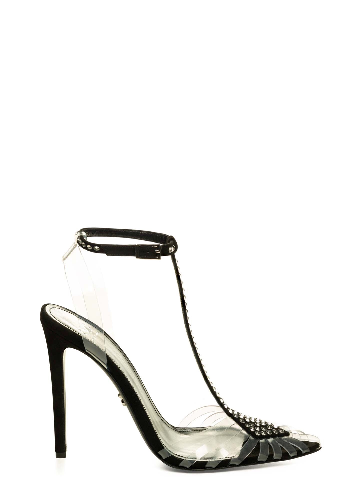 SOLANGE CRYSTAL EMBELLISHED BLACK SUEDE & PVC PUMP - Monika Chiang