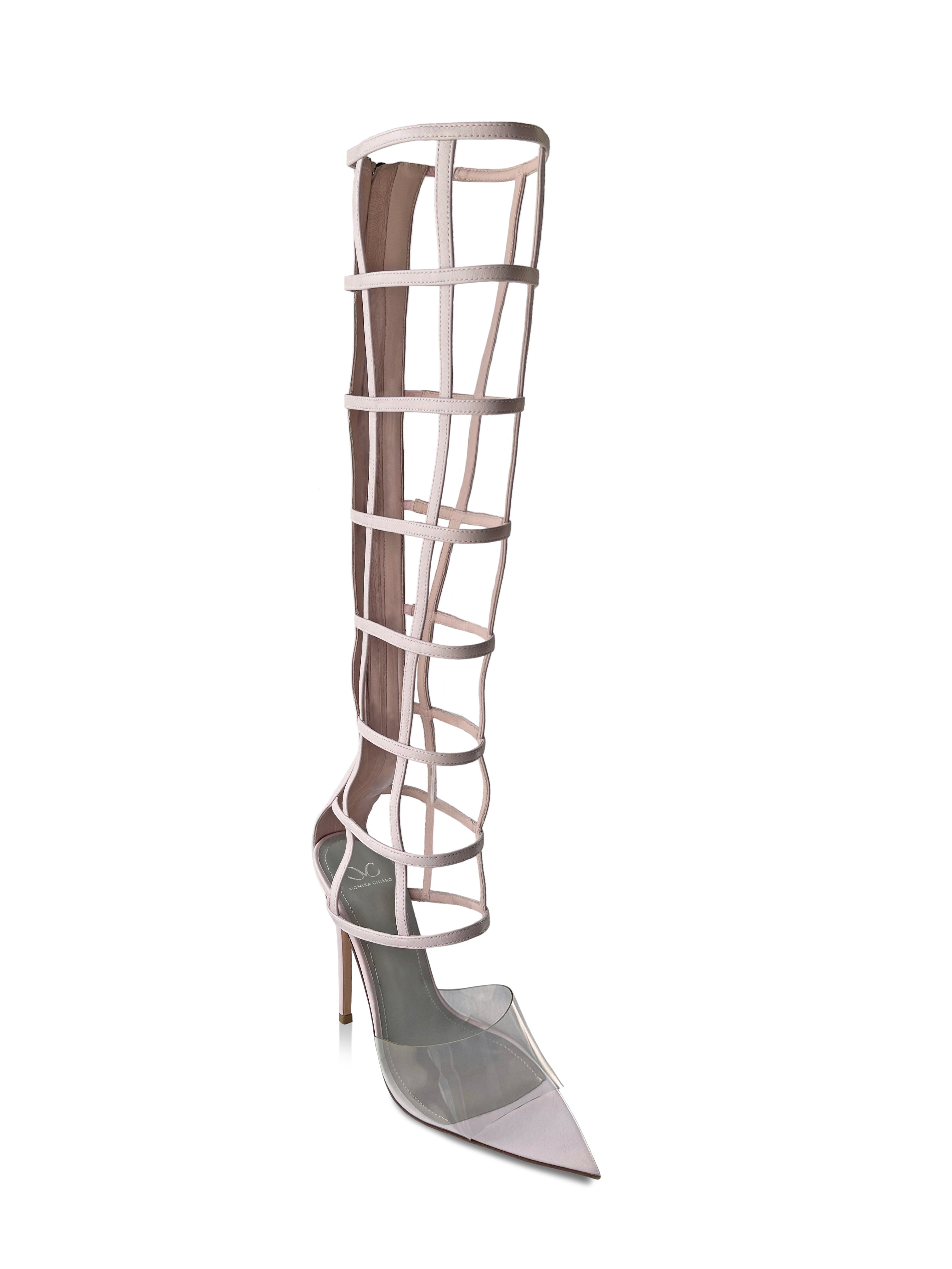 MAXIME KNEE HIGH NUDE LEATHER & PVC SANDALS