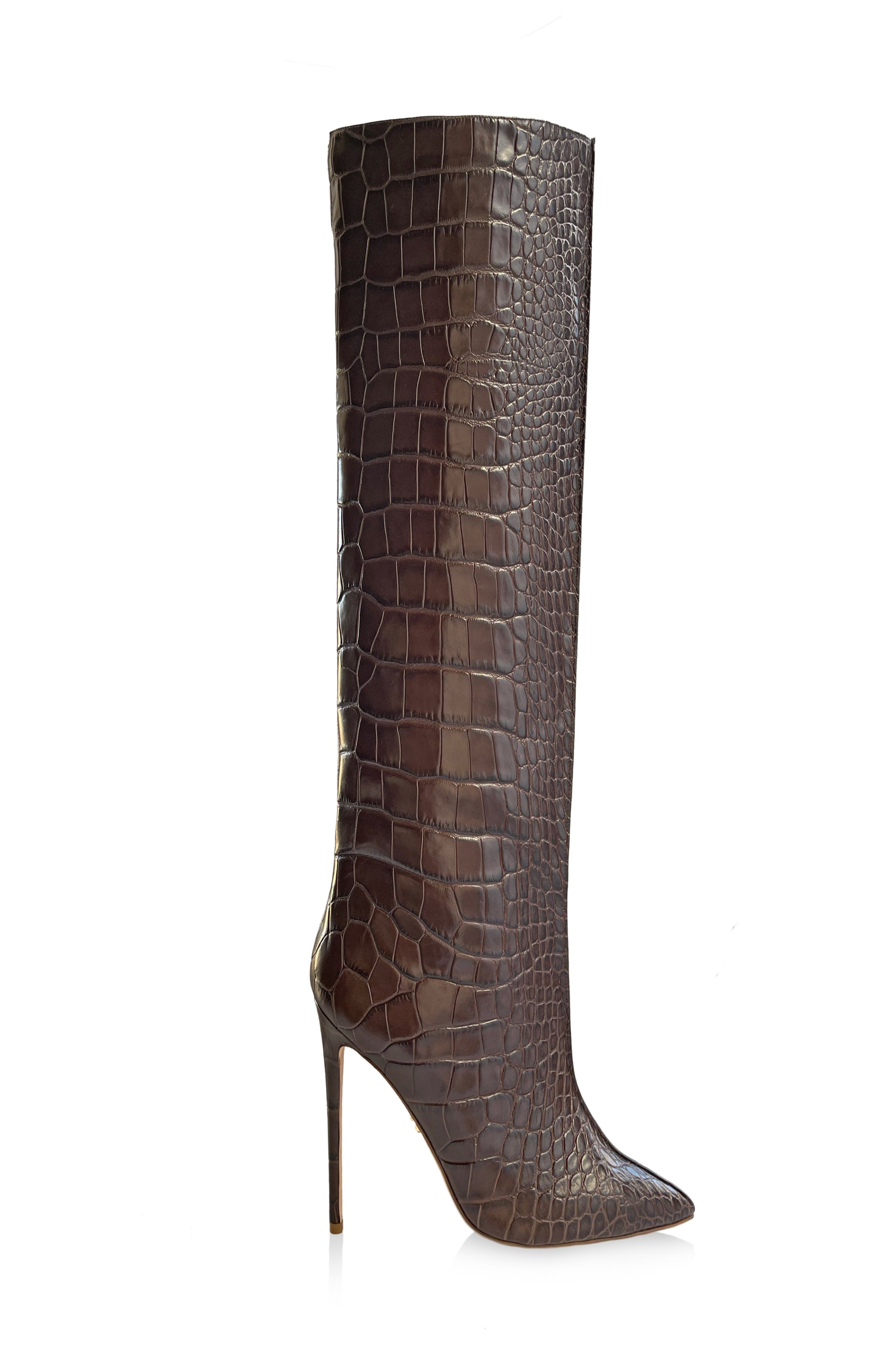 NORA OAK EMBOSSED LEATHER KNEE BOOTS