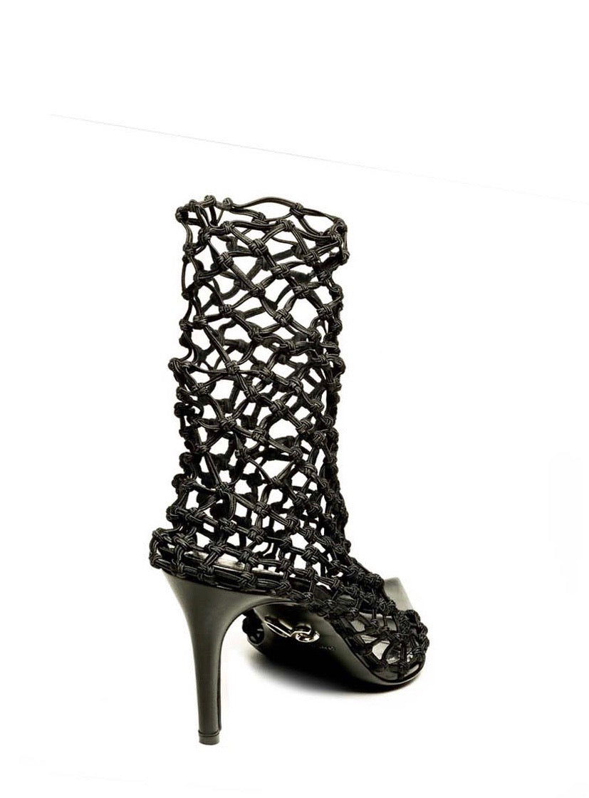 VELA 80 BLACK NET SANDAL - Monika Chiang