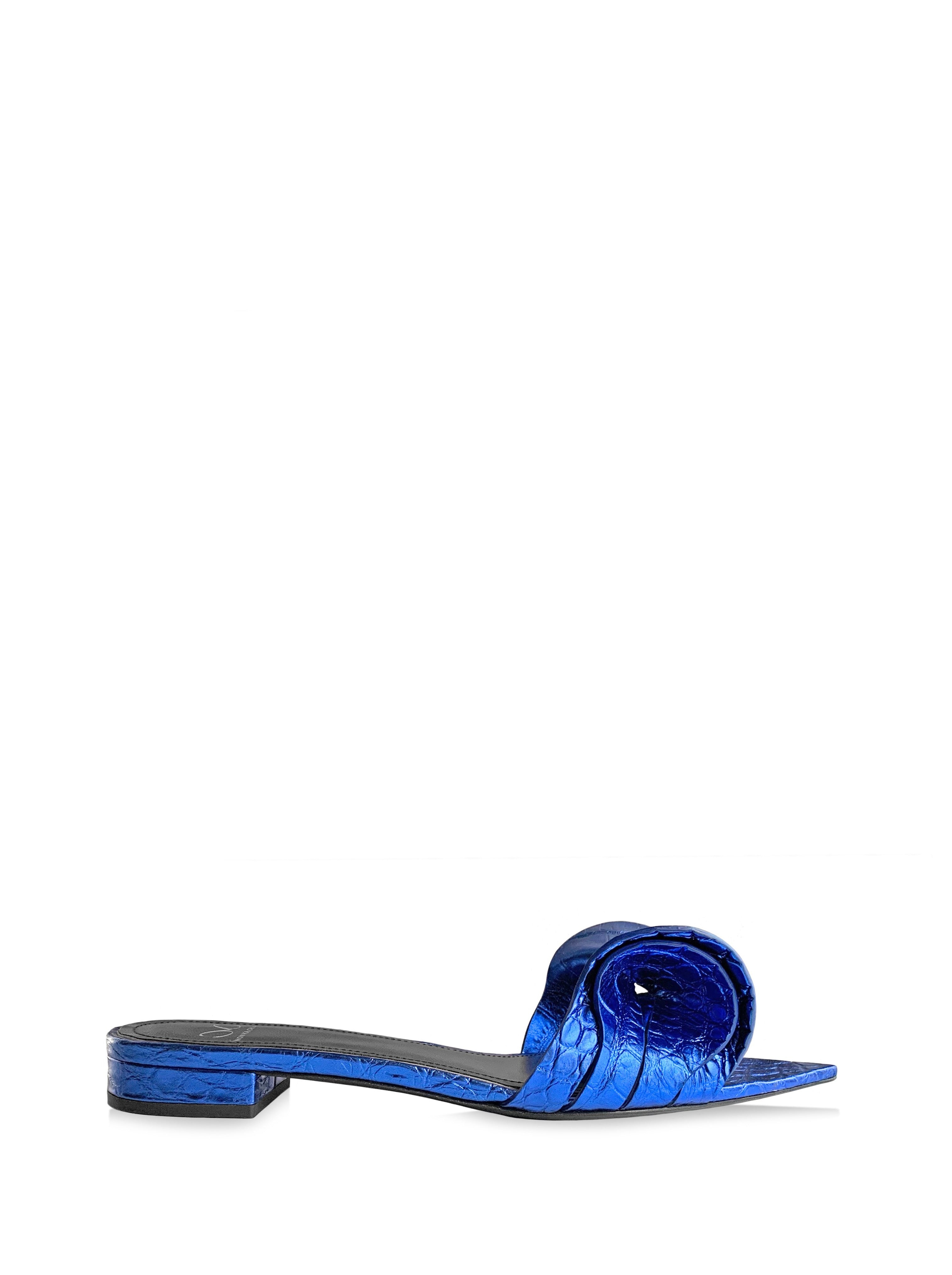 VITA METALLIC BLUE EMBOSSED LEATHER SLIDES