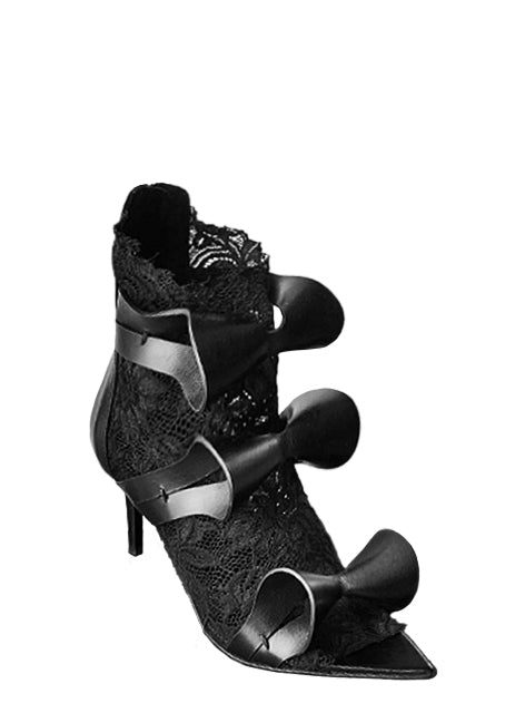 ALIX 80 BLACK LEATHER & BLACK LACE SANDAL - Monika Chiang