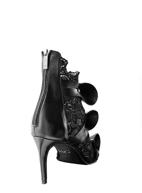 ALIX 80 BLACK LEATHER & BLACK LACE SANDAL - Monika Chiang