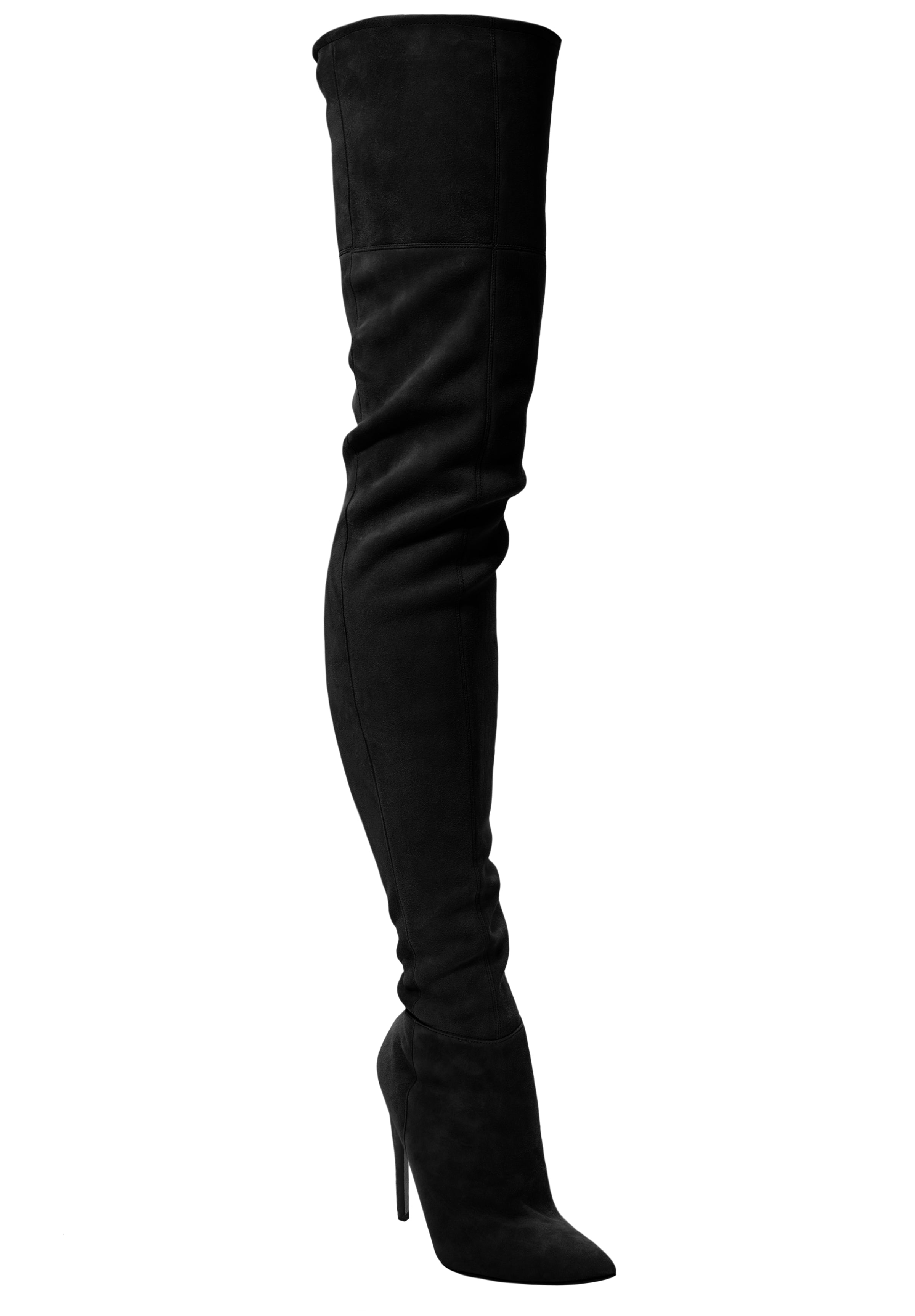 LACIA BLACK STRETCH SUEDE THIGH BOOT - Monika Chiang