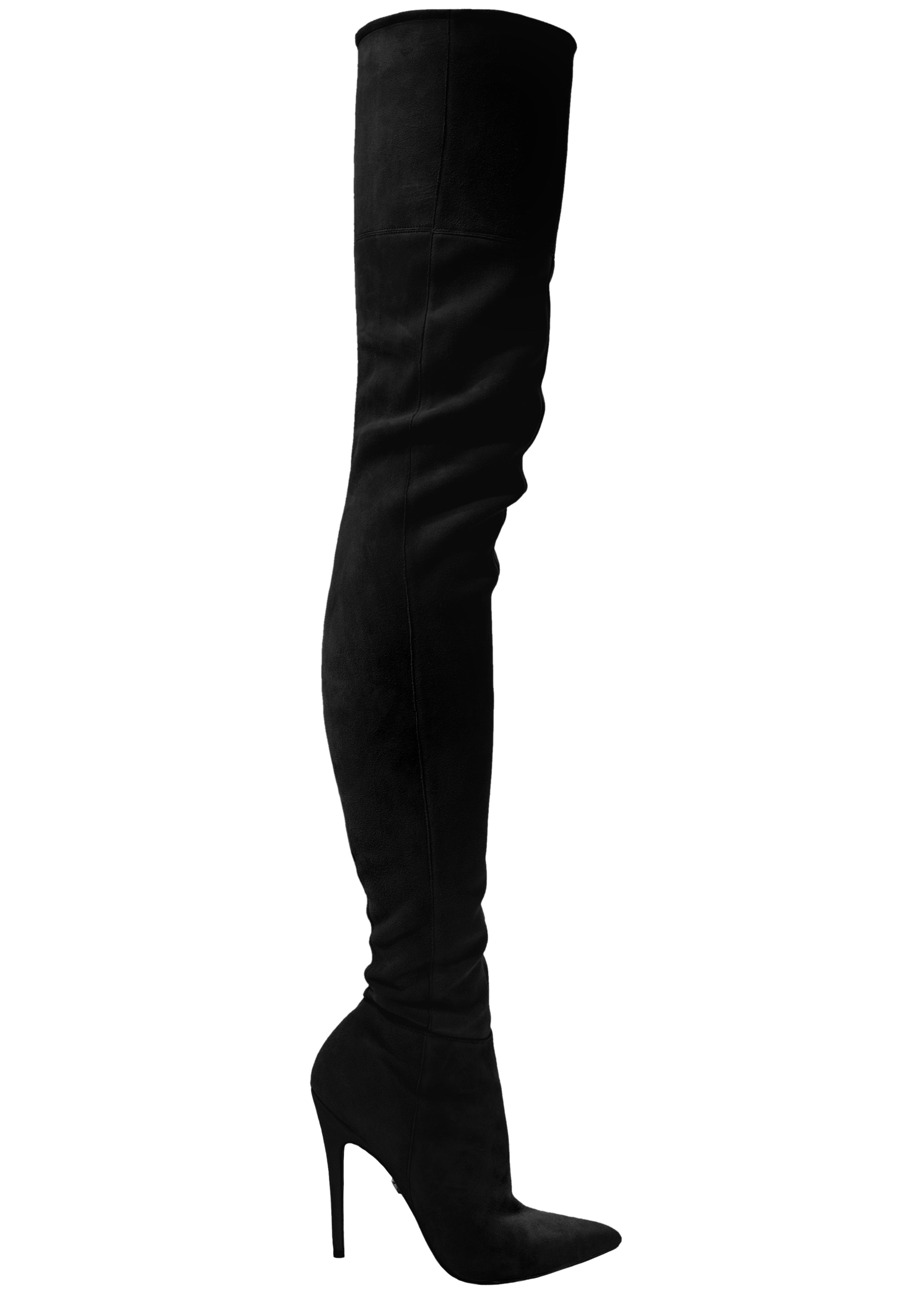 LACIA BLACK STRETCH SUEDE THIGH BOOT - Monika Chiang