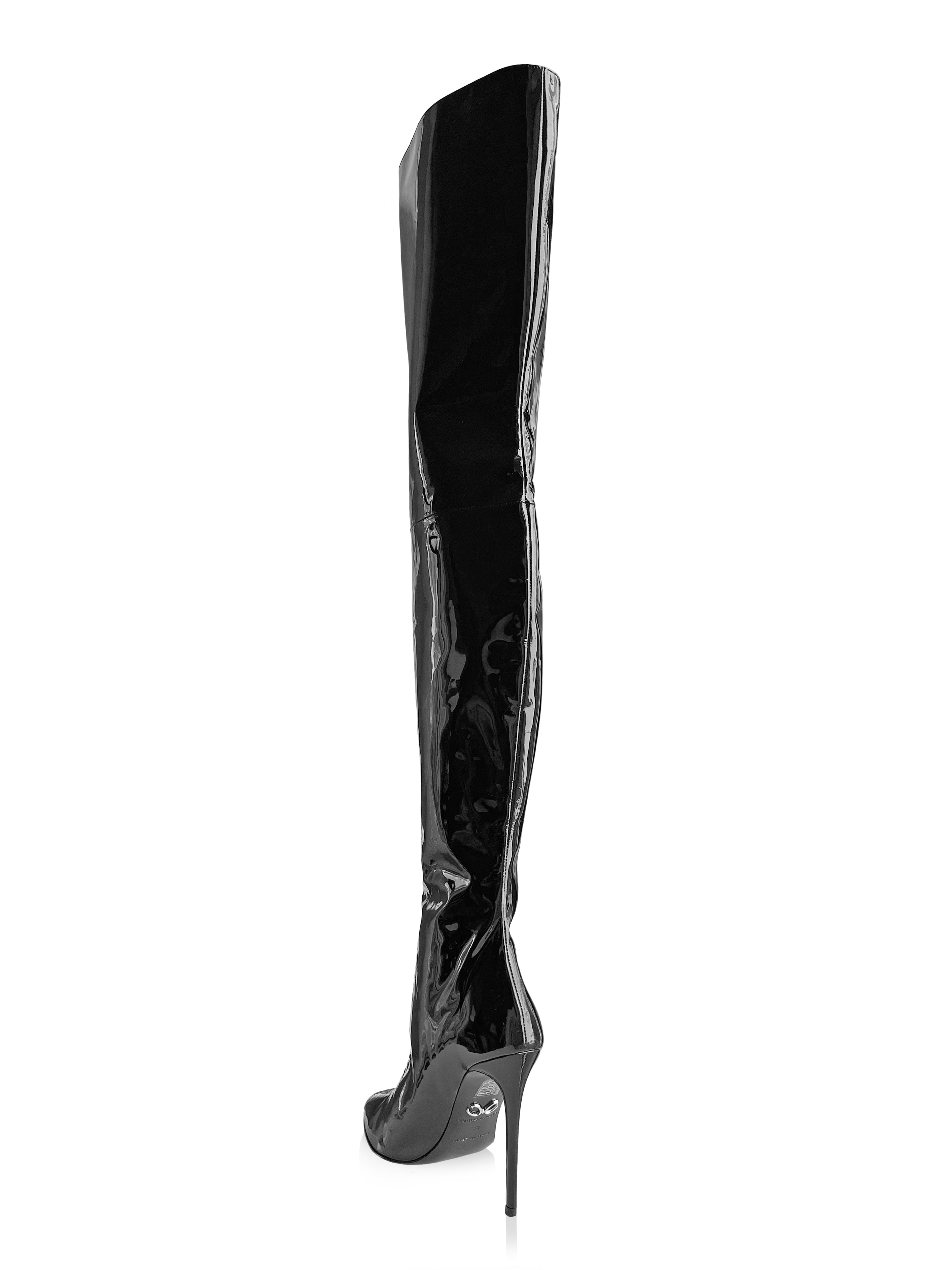 BLAIR SLIM BLACK PATENT LEATHER THIGH-HIGH BOOTS