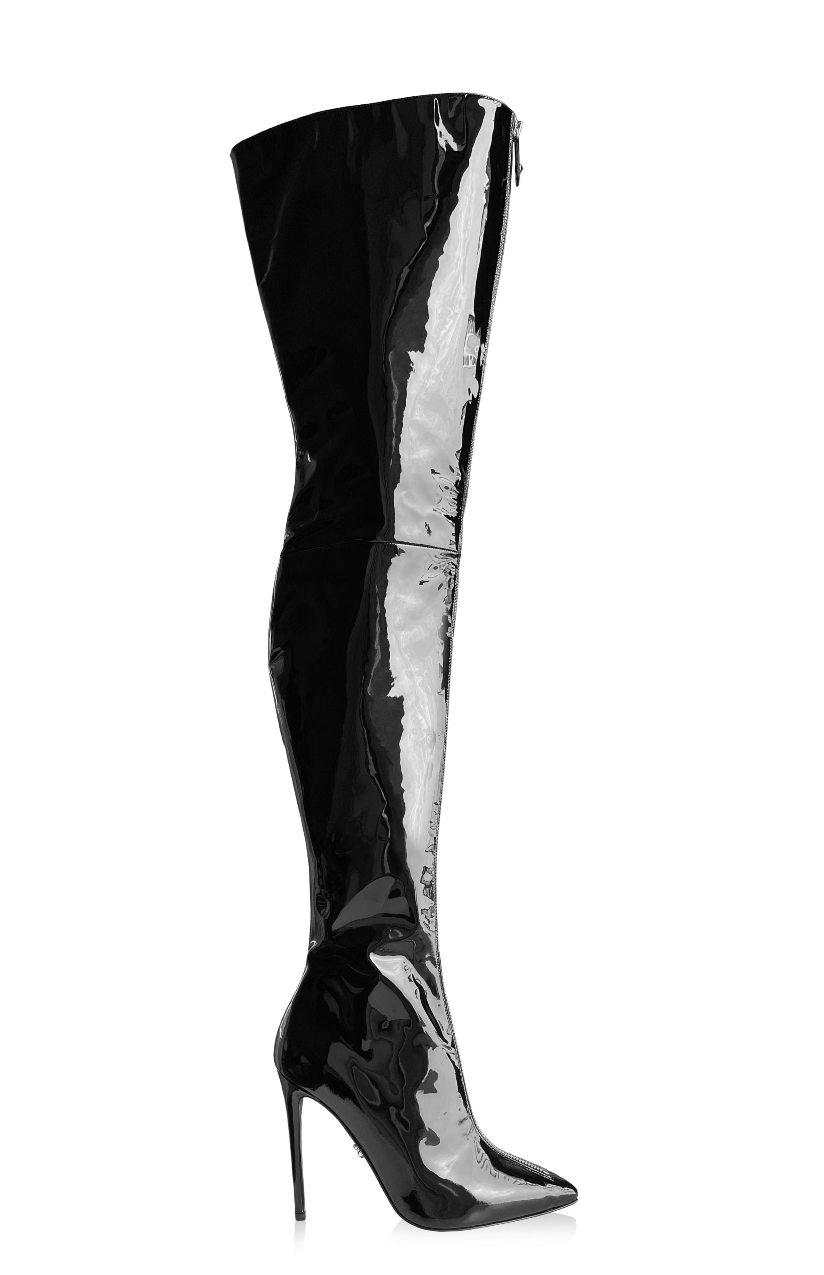 BLAIR SLIM BLACK PATENT LEATHER THIGH-HIGH BOOTS