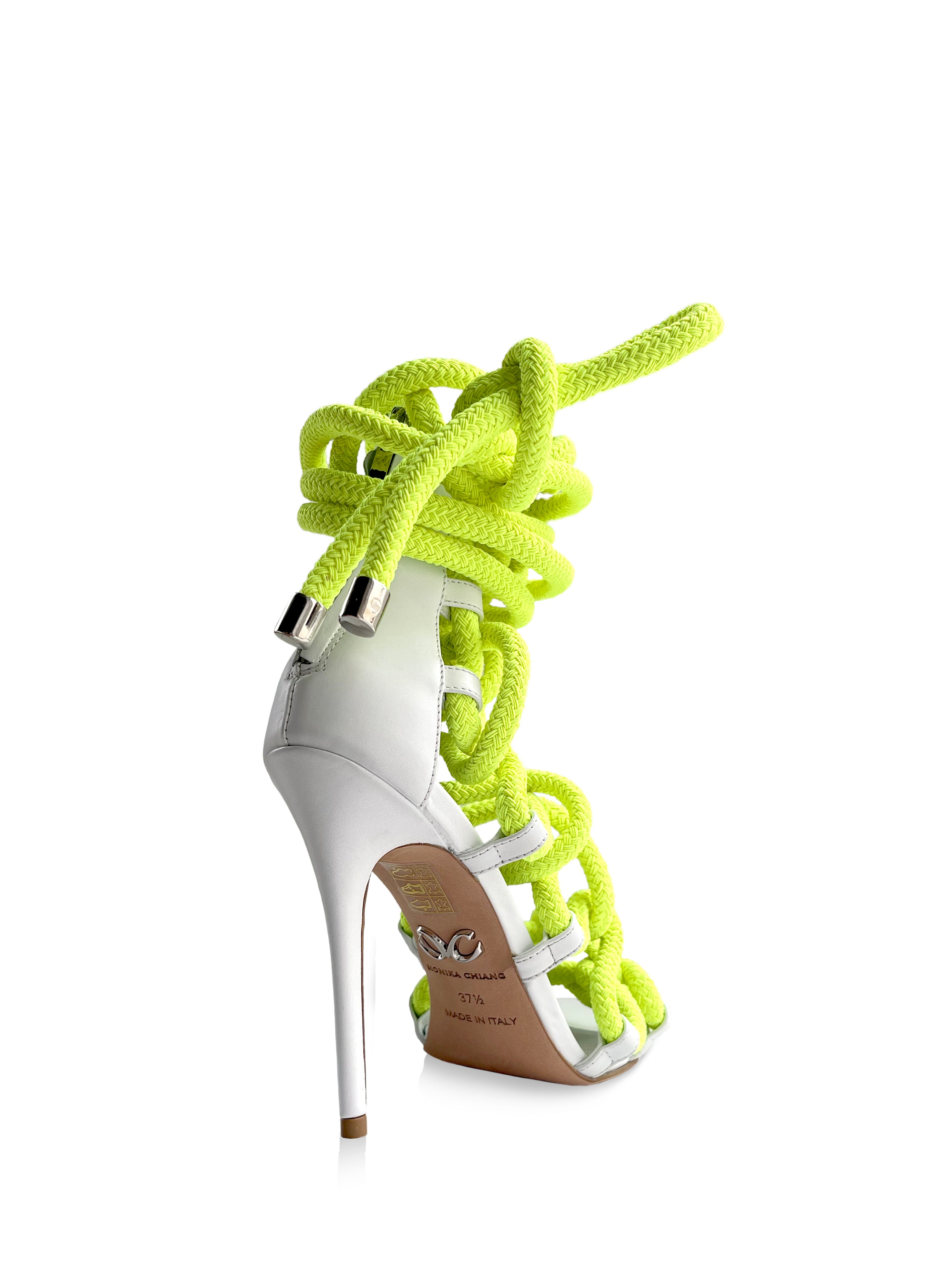 CARLA WHITE & NEON YELLOW ROPE SANDALS