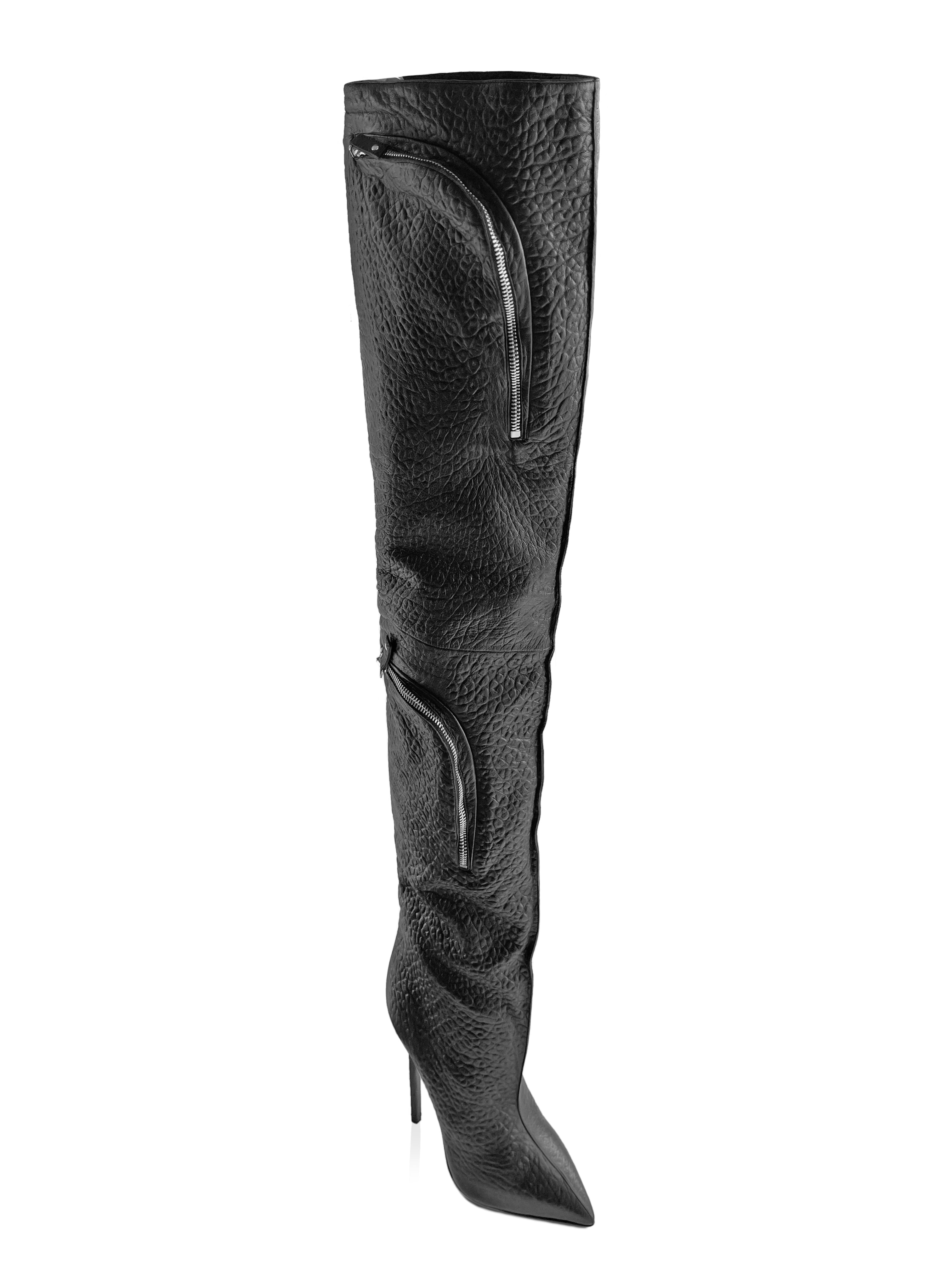 NICO BLACK LEATHER CARGO BOOTS