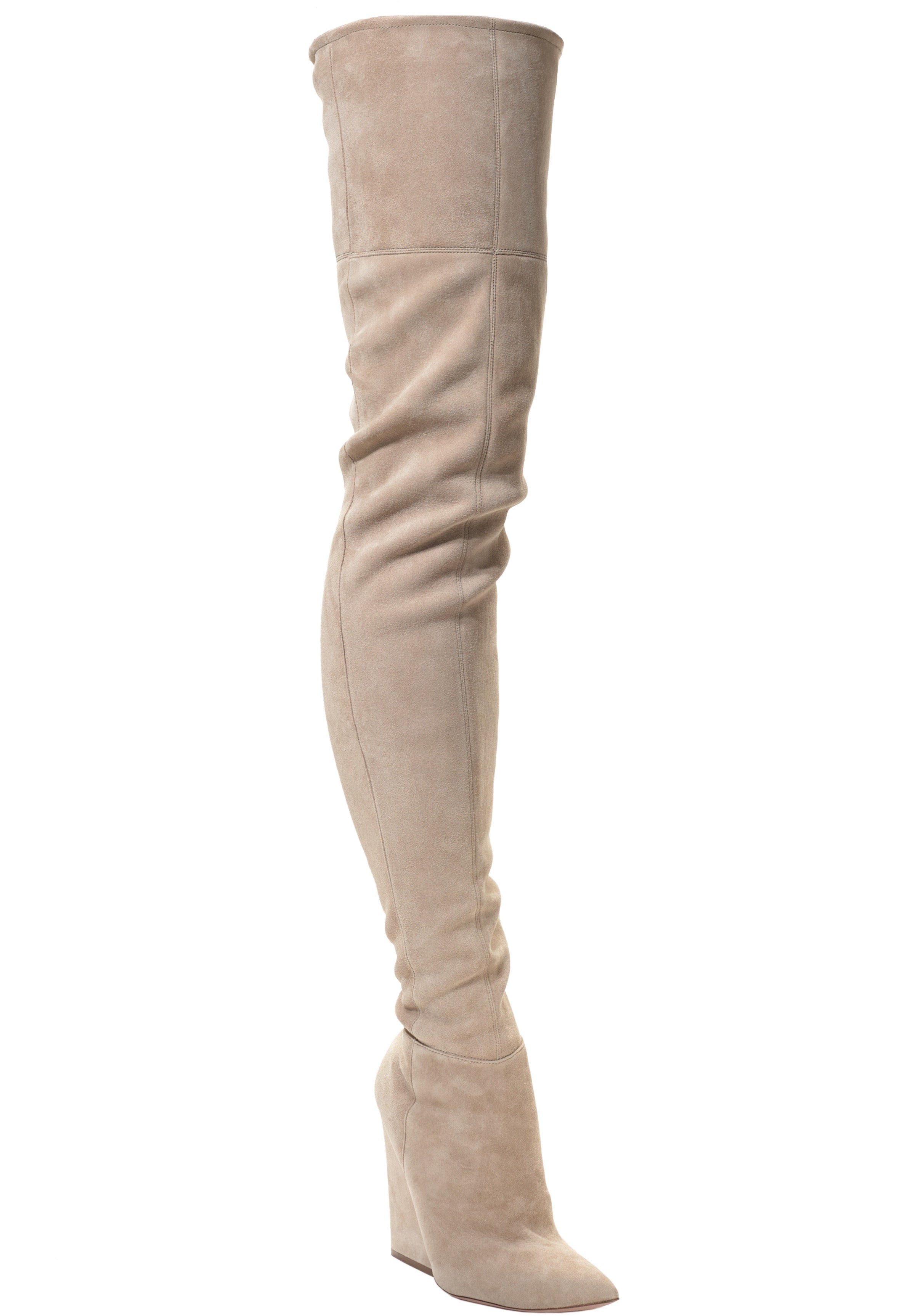 VIX CREAM STRETCH SUEDE THIGH-HIGH BOOT - Monika Chiang