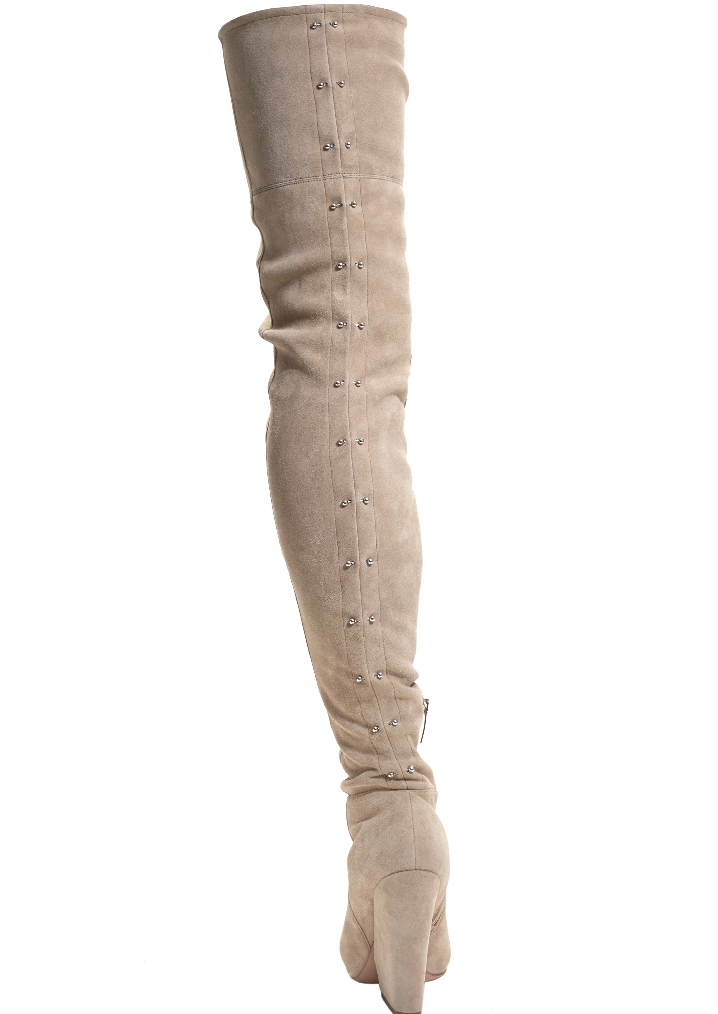 VIX CREAM STRETCH SUEDE THIGH-HIGH BOOT - Monika Chiang