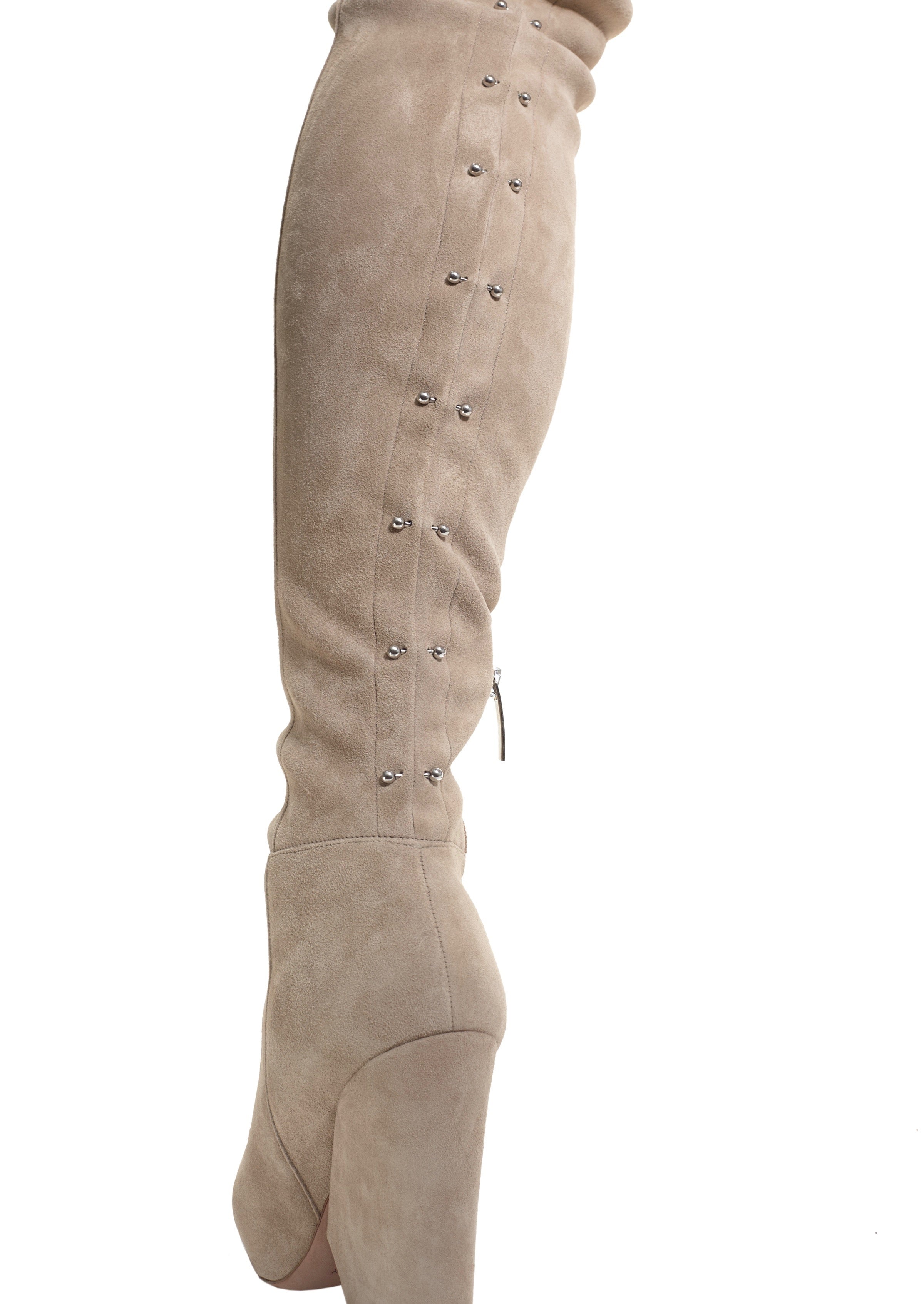 VIX CREAM STRETCH SUEDE THIGH-HIGH BOOT - Monika Chiang