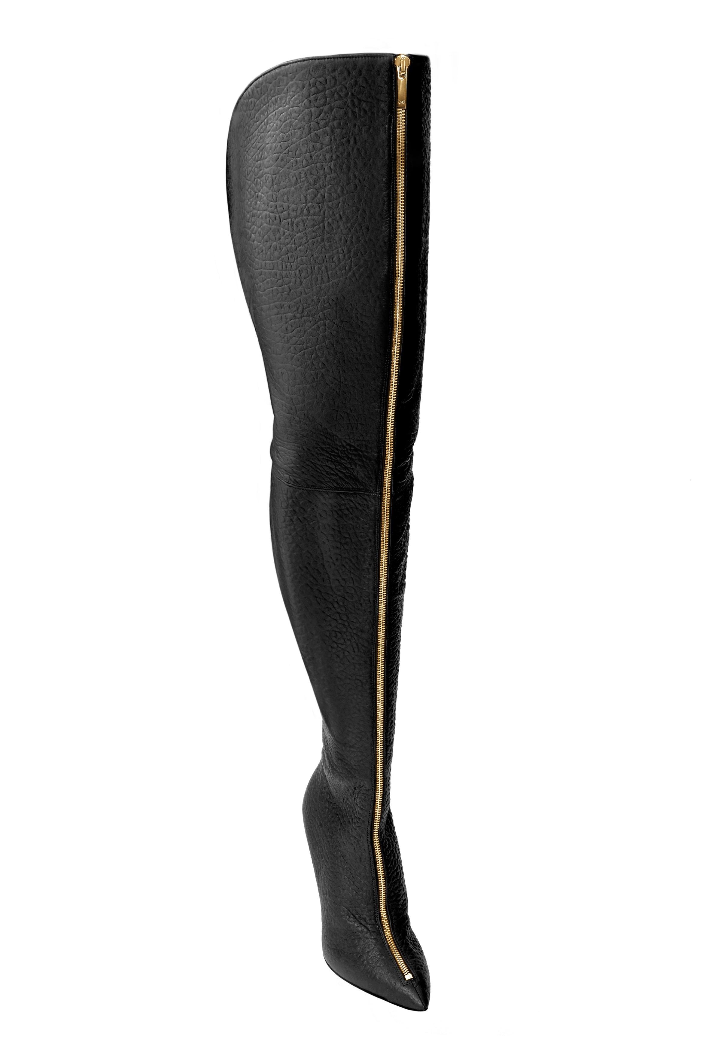 BLAIR WIDE BLACK GOLD LEATHER THIGH-HIGH BOOT - Monika Chiang