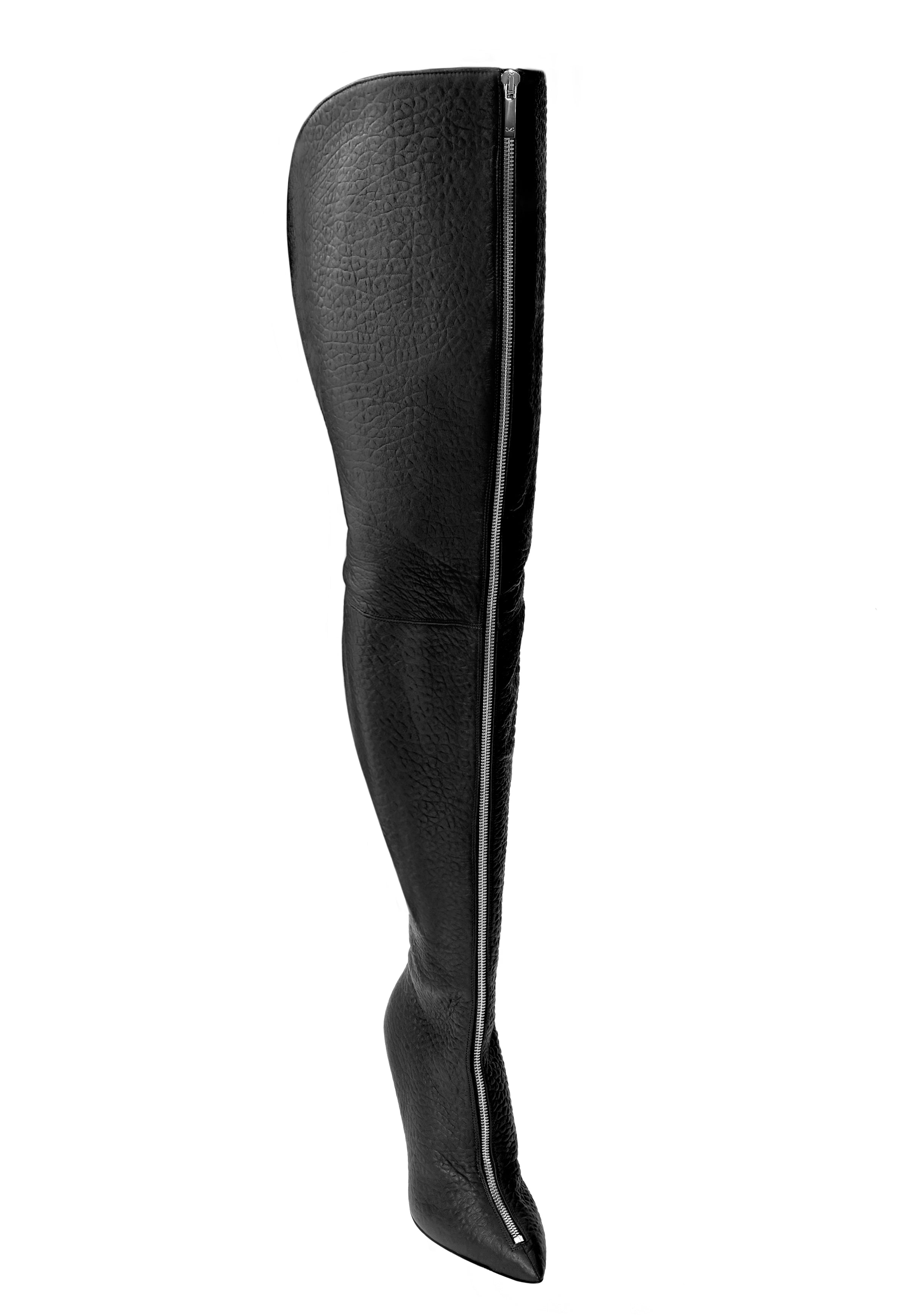 BLAIR WIDE BLACK SILVER LEATHER THIGH-HIGH BOOT - Monika Chiang