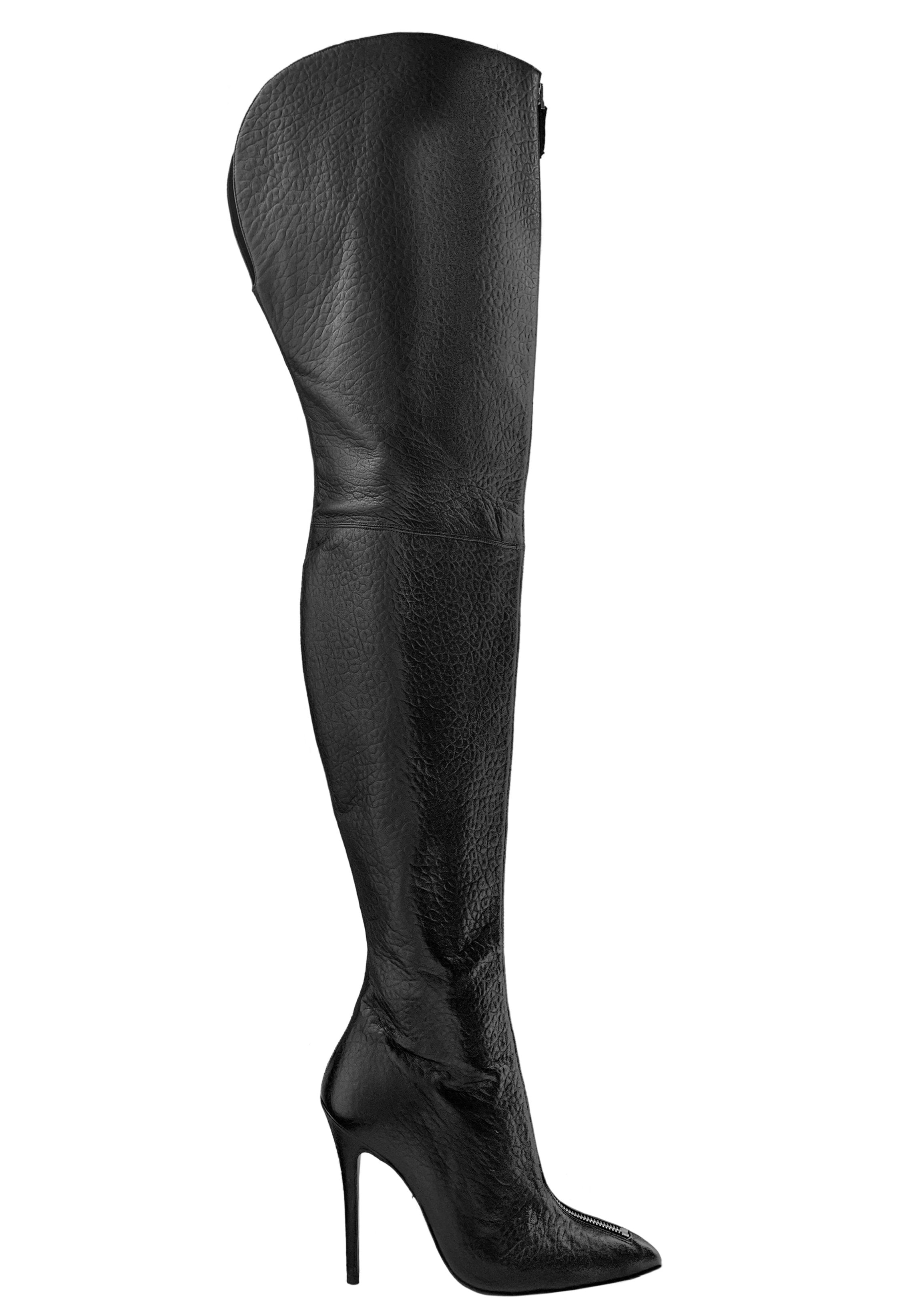 BLAIR WIDE BLACK GOLD LEATHER THIGH-HIGH BOOT - Monika Chiang