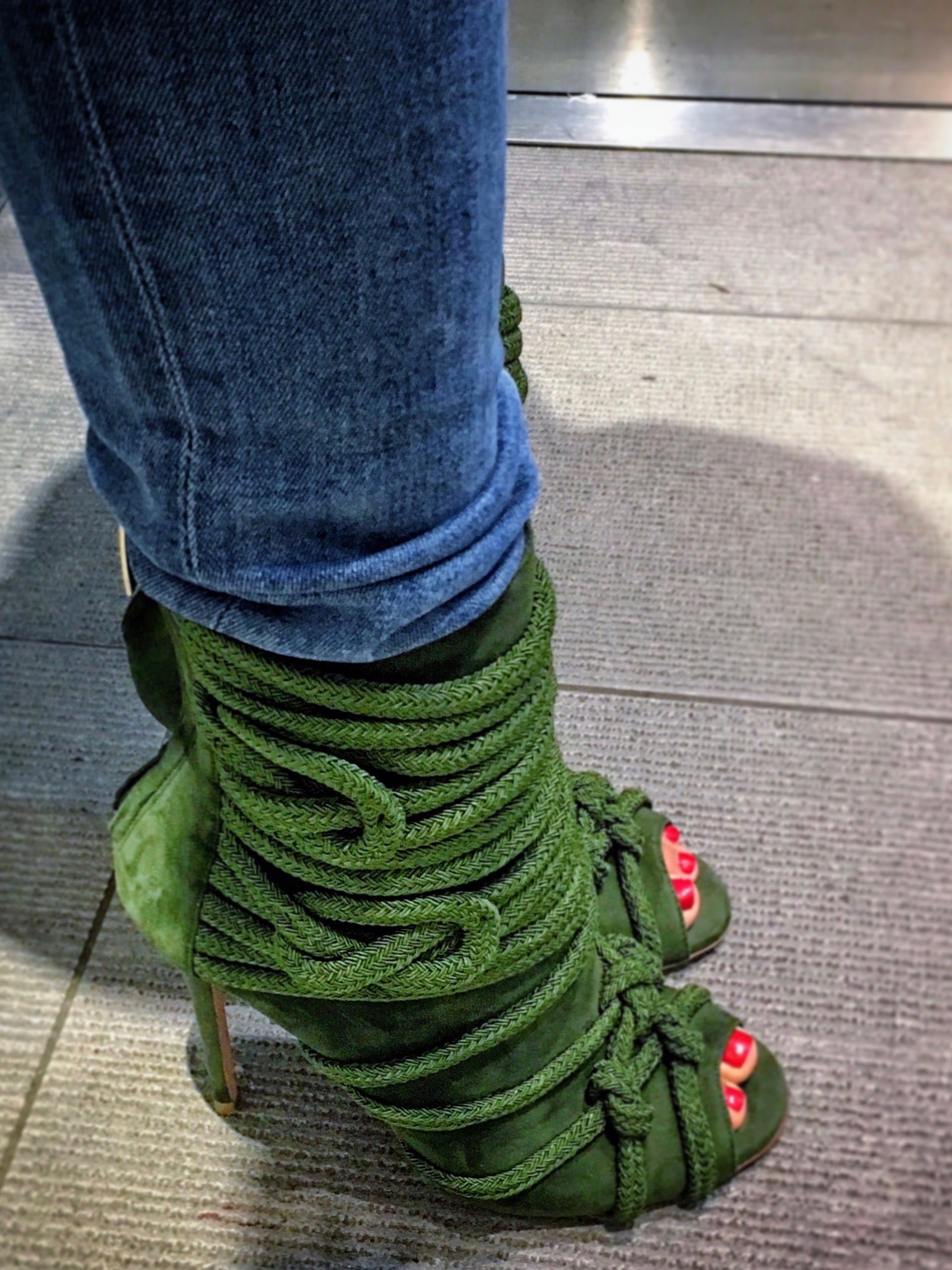 TALITA ARMY GREEN SUEDE & ROPE BOOT - Monika Chiang