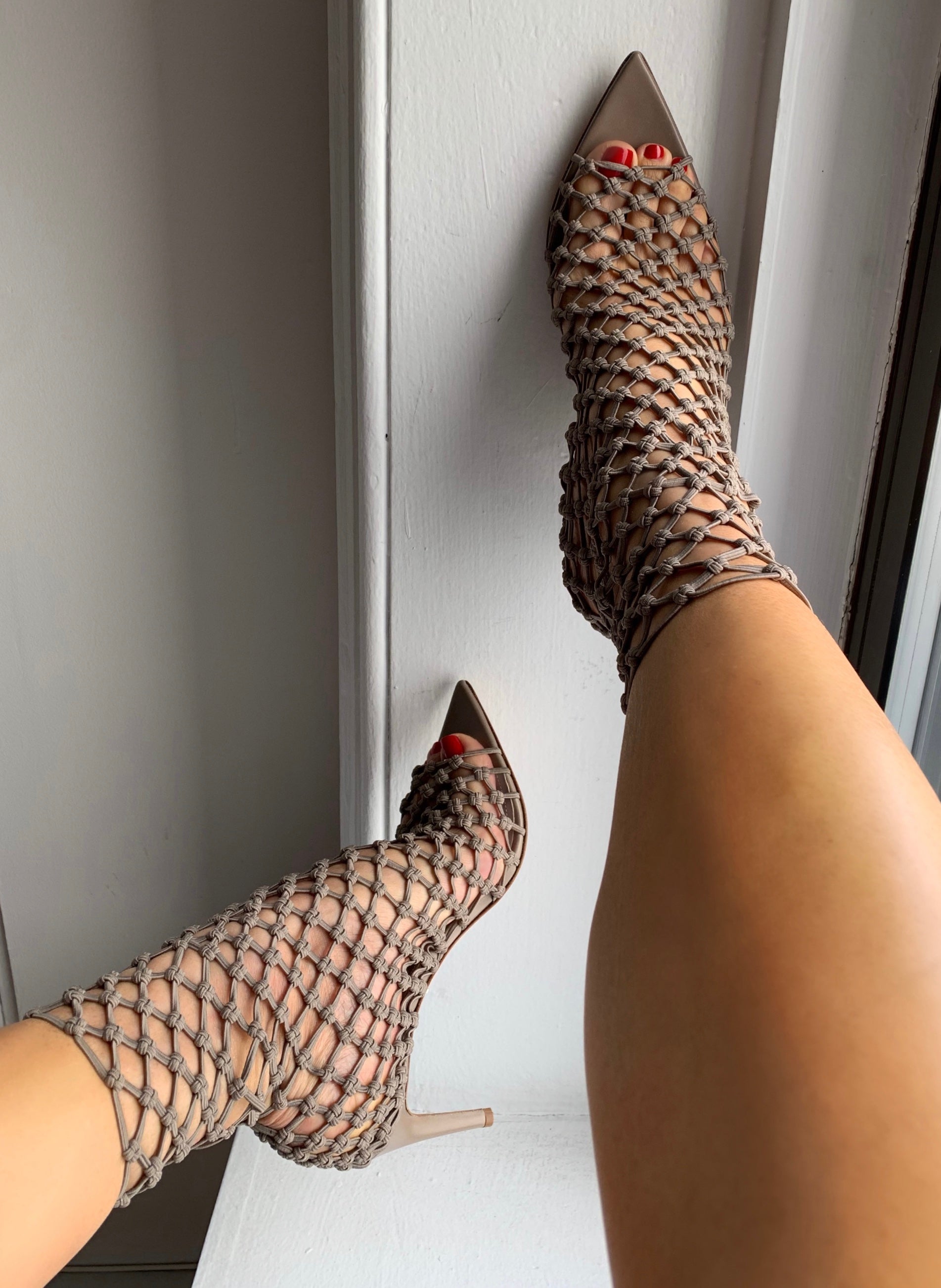 VELA 80 TAUPE NET SANDAL - Monika Chiang