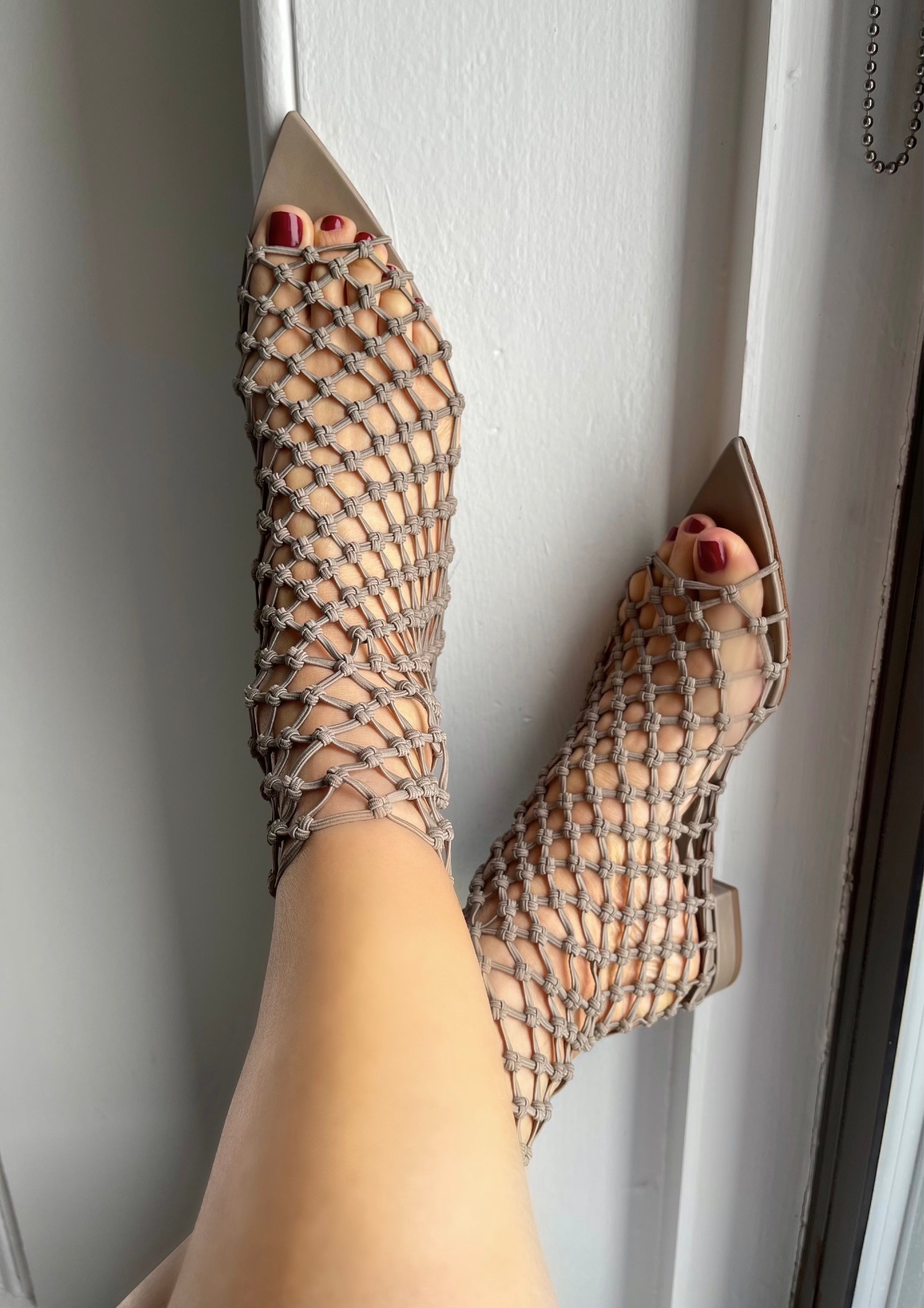 VELA FLAT TAUPE NET SOCK SANDALS