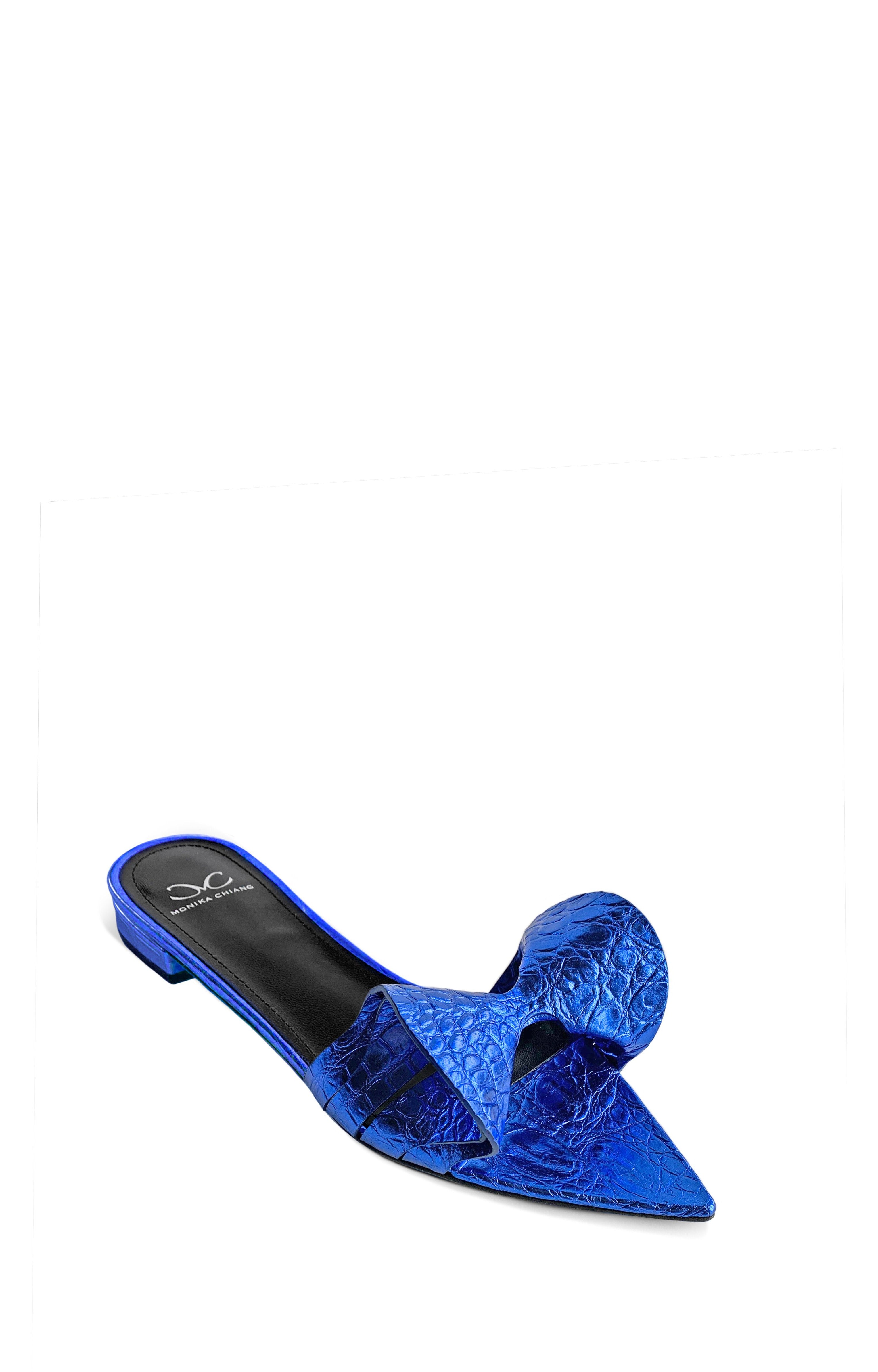 VITA METALLIC BLUE EMBOSSED LEATHER SLIDES