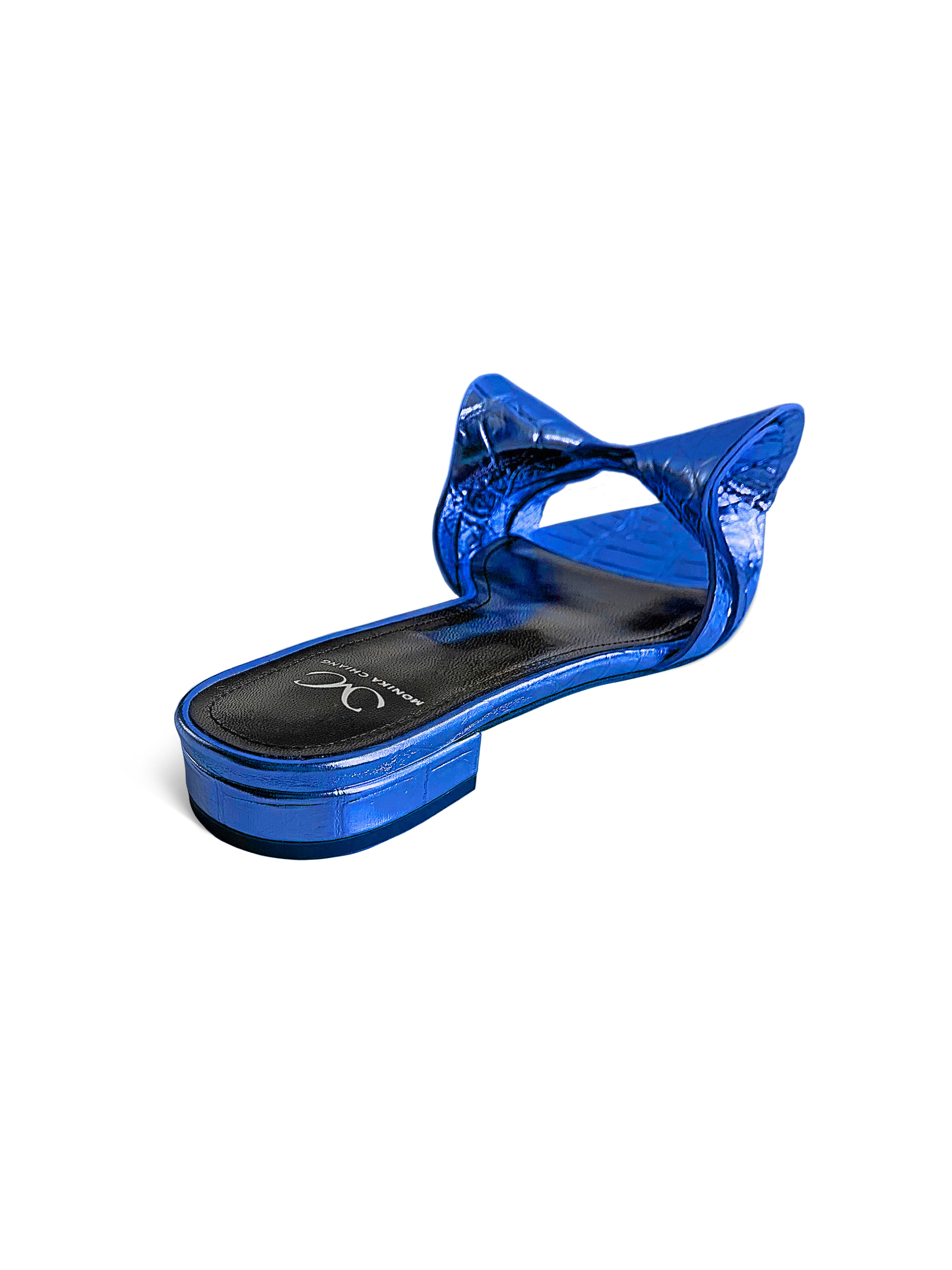 VITA METALLIC BLUE EMBOSSED LEATHER SLIDES