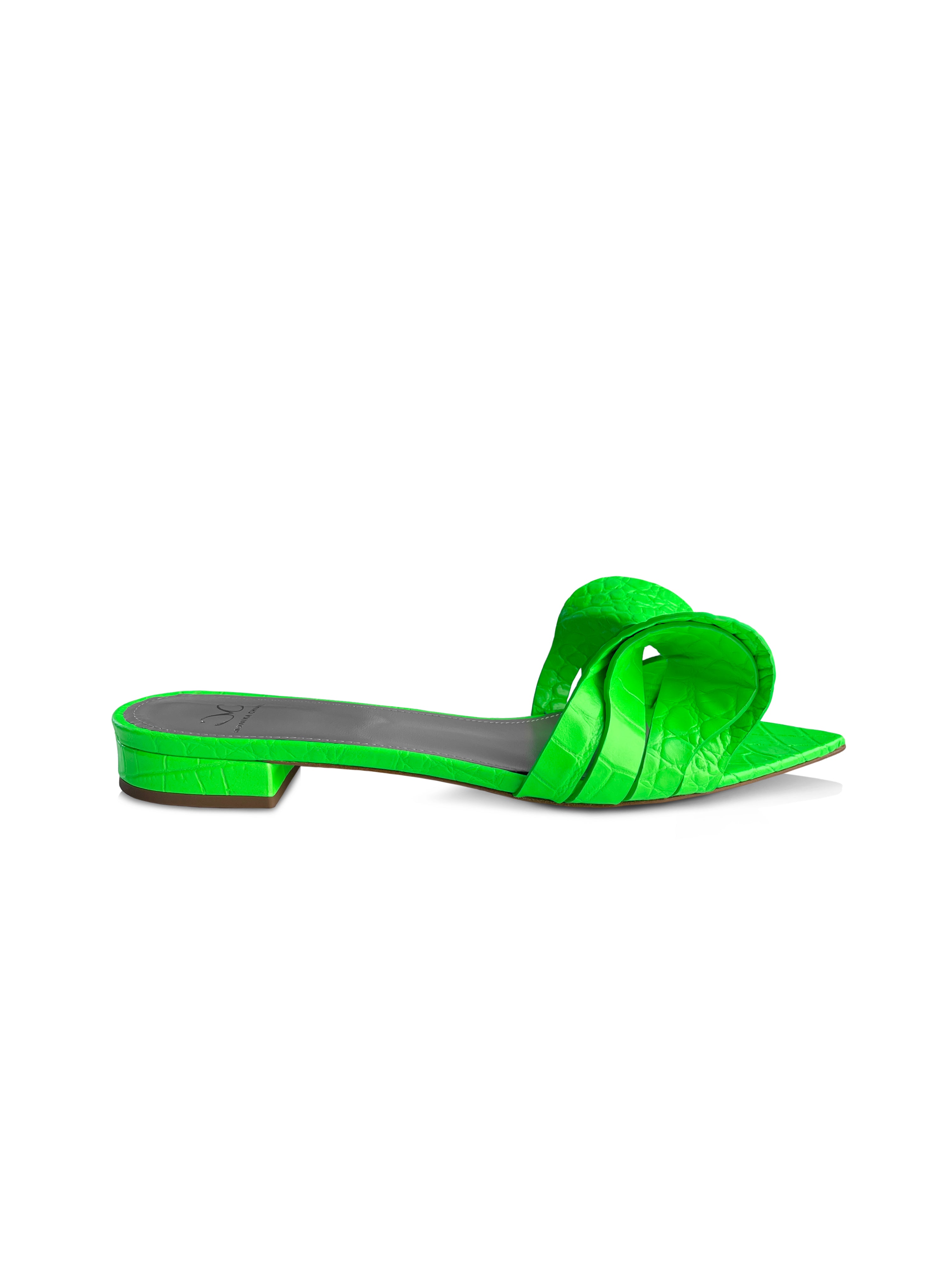 VITA NEON GREEN EMBOSSED LEATHER SLIDES