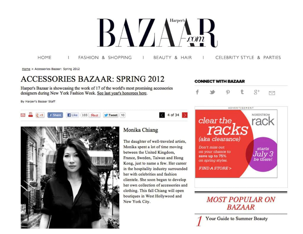 Designer Monika Chiang featured in Harper's Bazaar