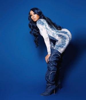 Monica in Nico Dark Denim Cargo Boots