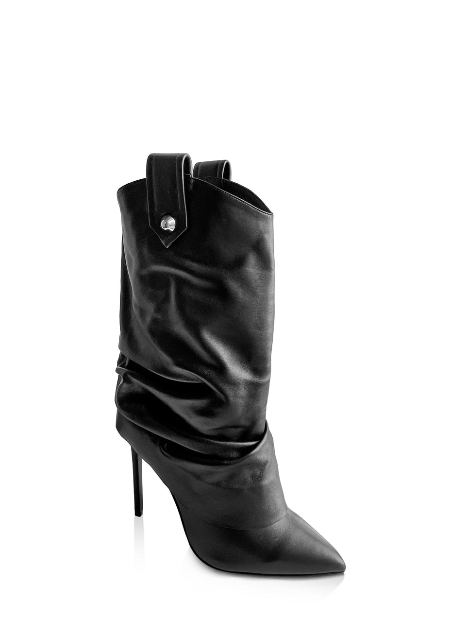 CLAIRE BLACK LEATHER SLOUCHY LAYERED BOOTS