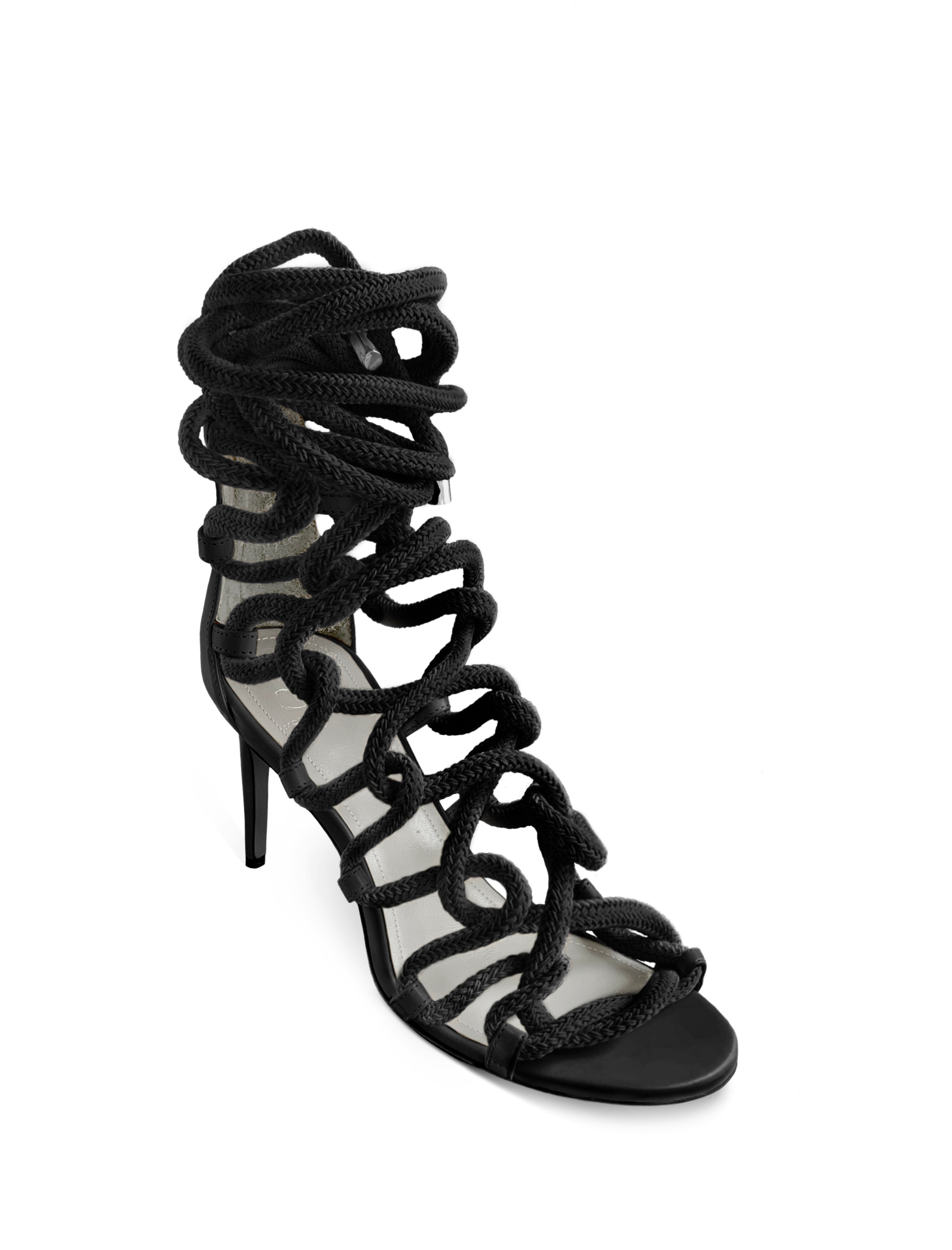 CARLA 80 BLACK LEATHER & ROPE SANDALS