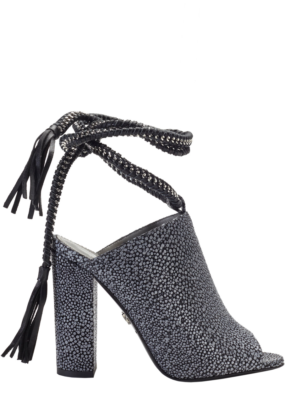 DANIA CHARCOAL EMBOSSED LEATHER SANDAL - Monika Chiang