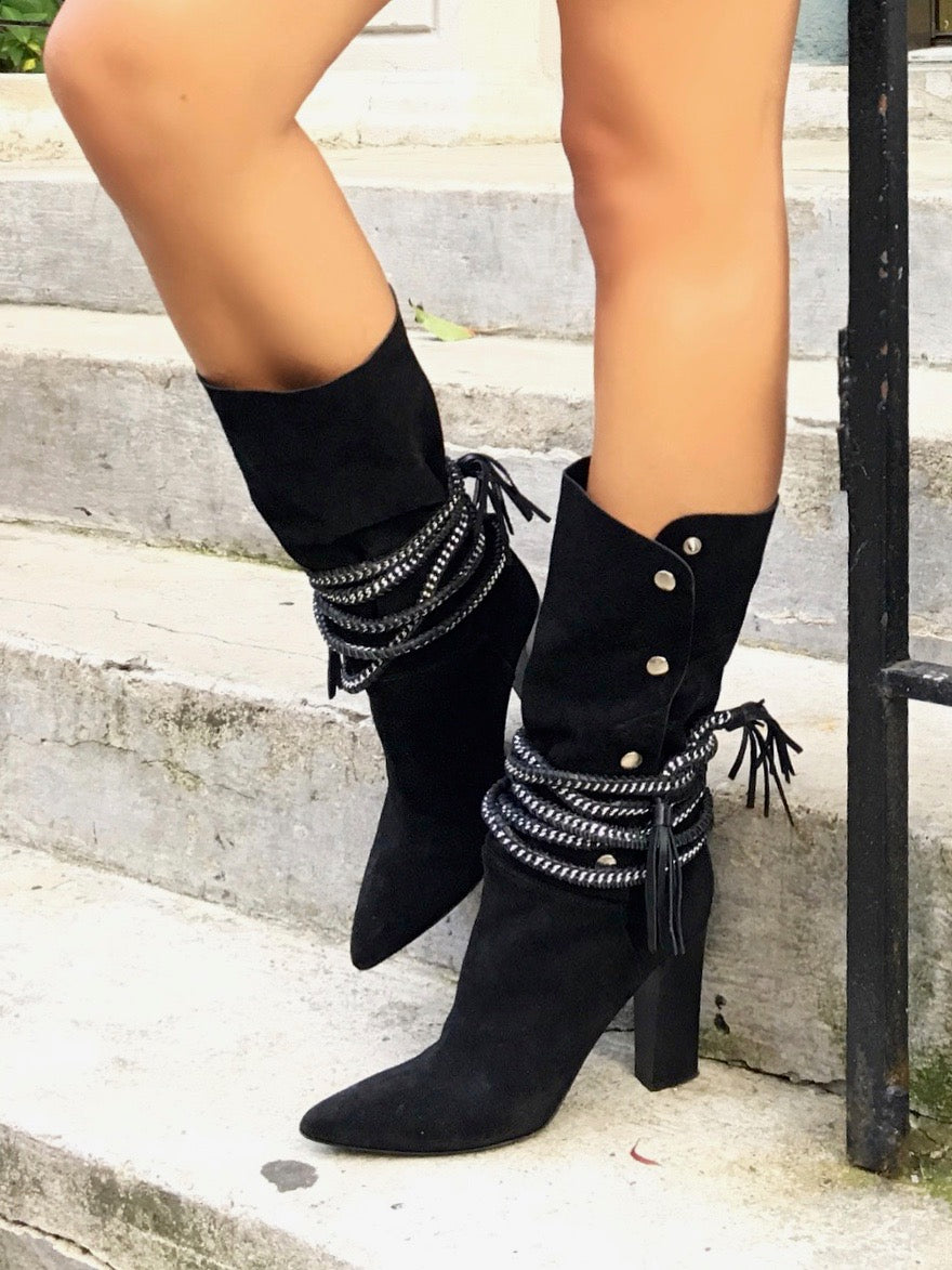 DIONNA BLACK SUEDE BOOT - Monika Chiang