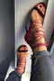 LARA WINE VELVET LACE-UP SANDAL - Monika Chiang