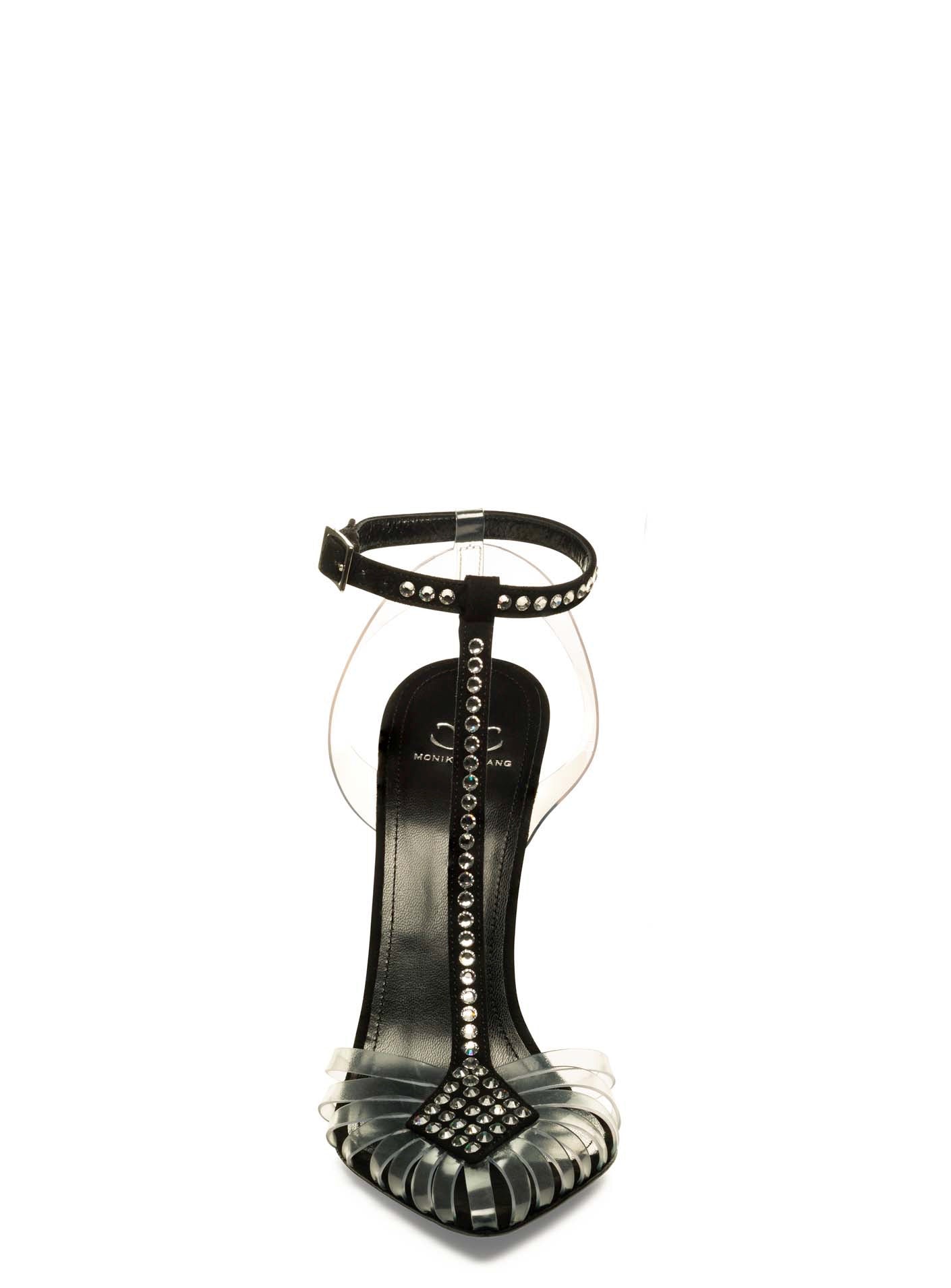 SOLANGE CRYSTAL EMBELLISHED BLACK SUEDE & PVC PUMP - Monika Chiang