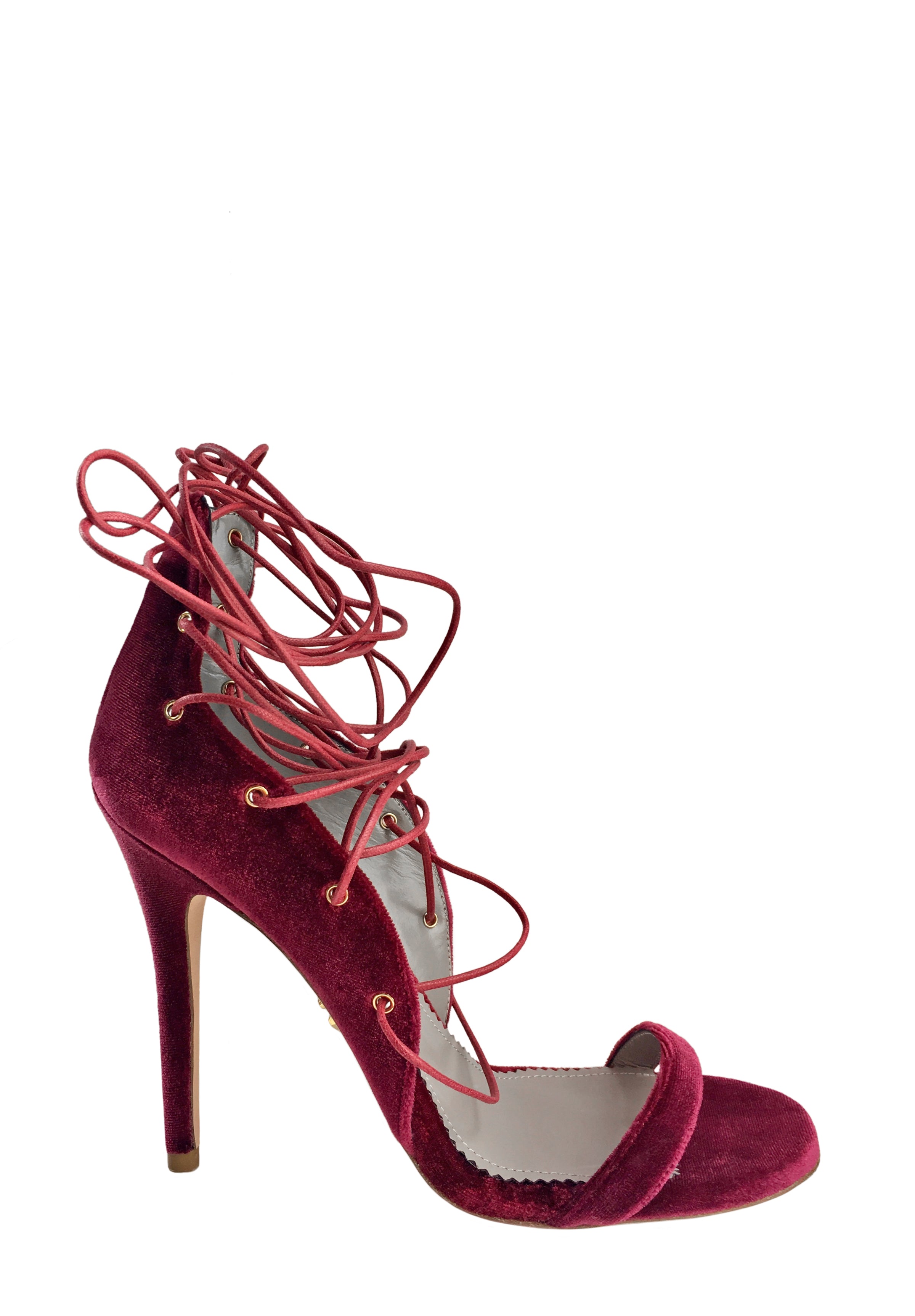 LARA WINE VELVET LACE-UP SANDAL - Monika Chiang