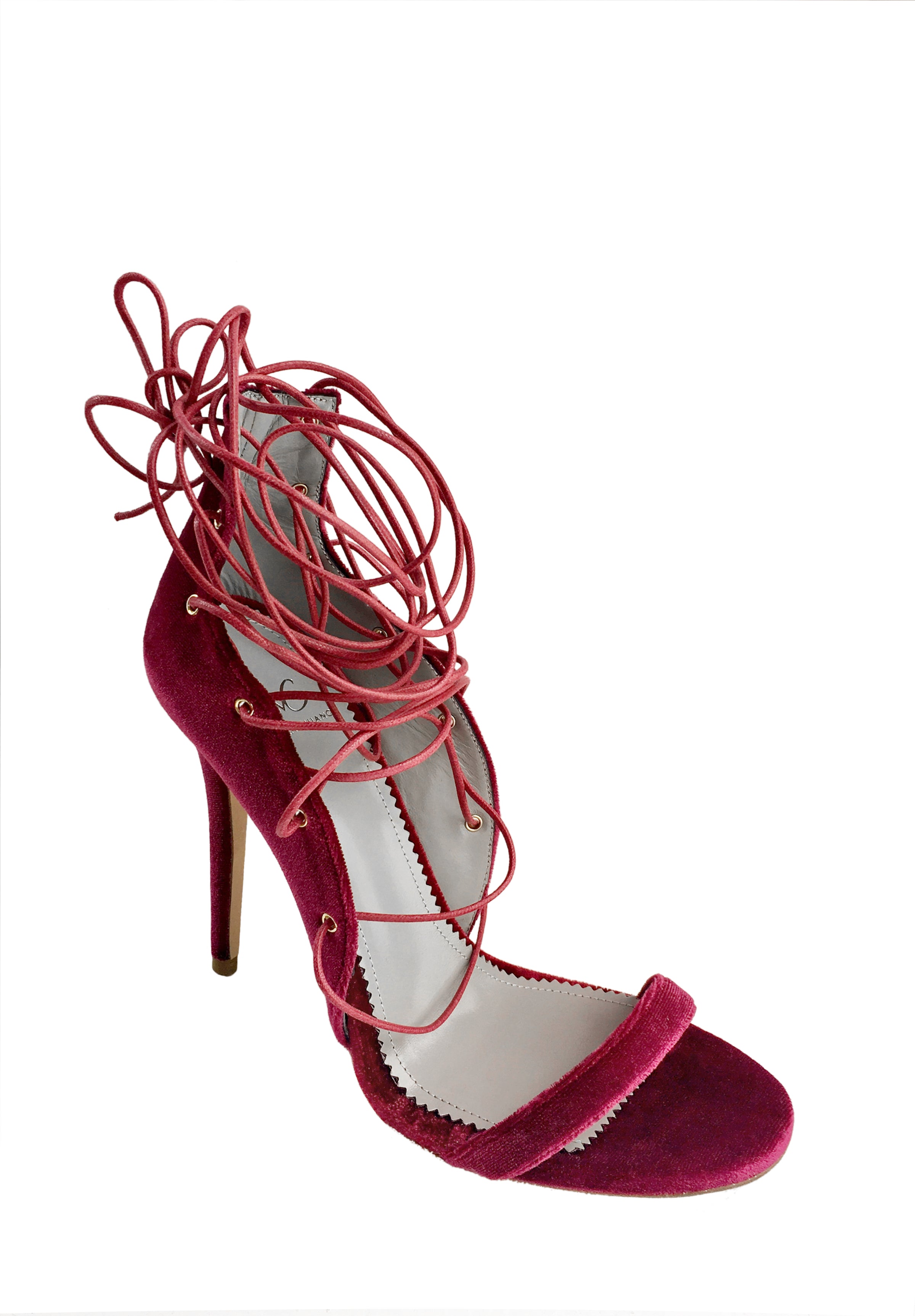 LARA WINE VELVET LACE-UP SANDAL - Monika Chiang