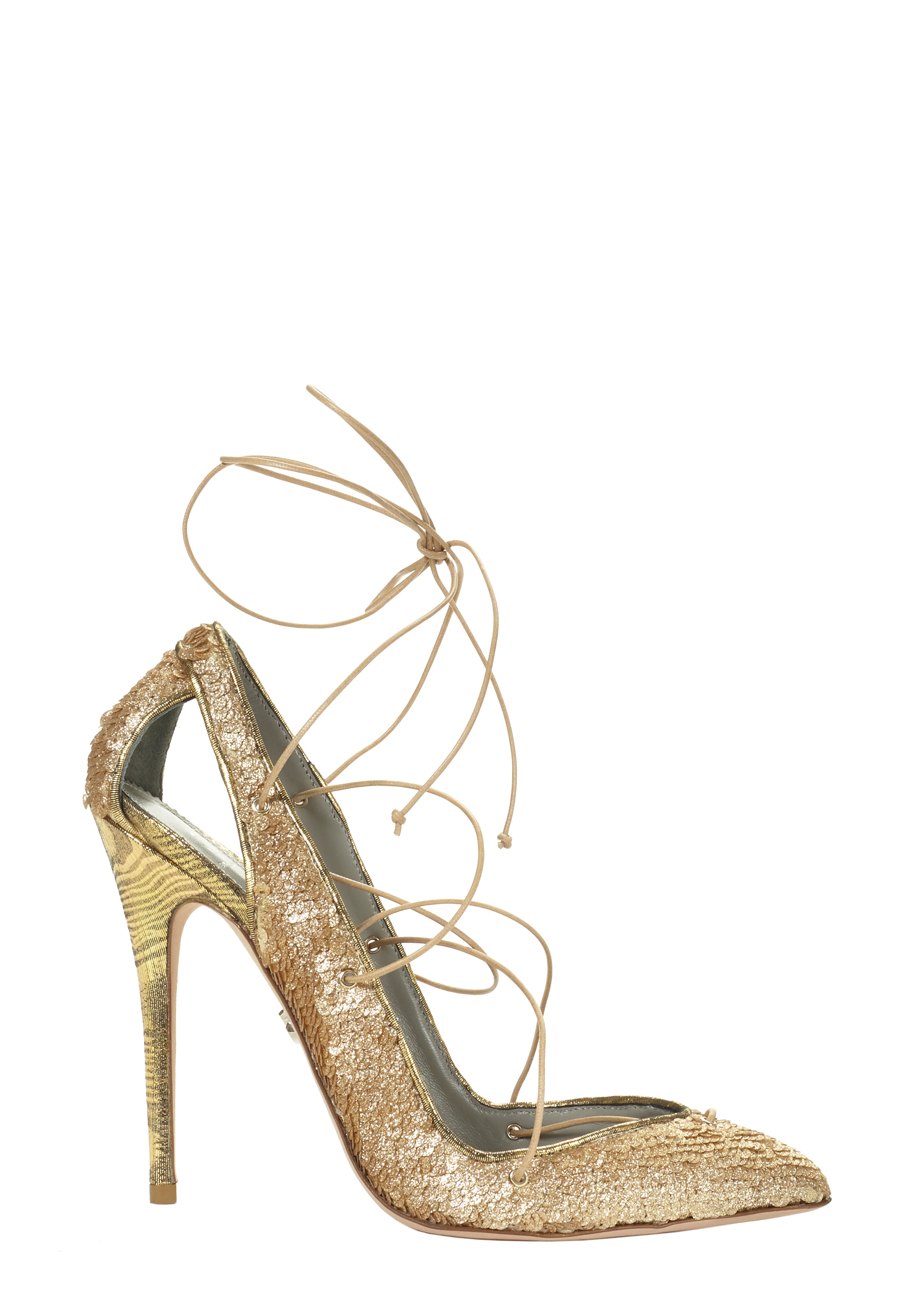 MASHA GOLD SEQUIN LACE-UP PUMP - Monika Chiang